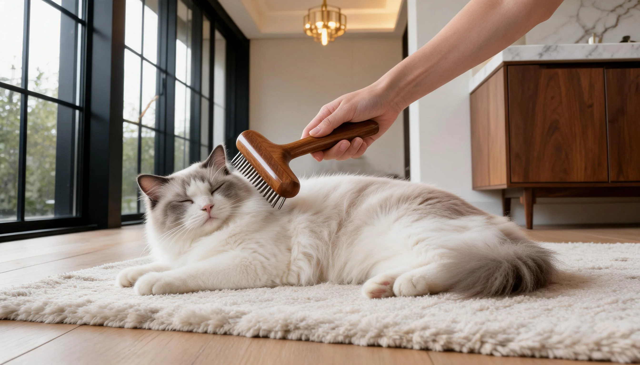 Wooden Handle Stainless Steel Pet Brush · Natural Beech Wood Handle · GuardLynx