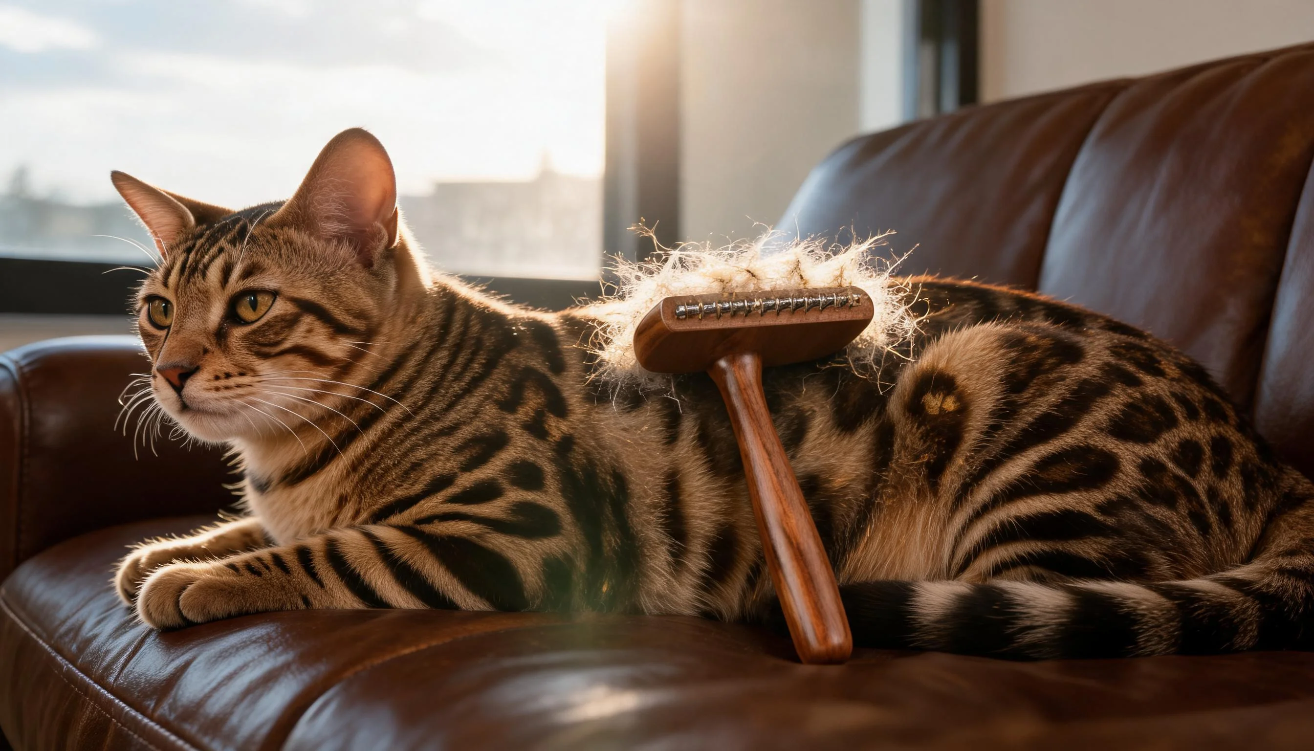 Wooden Handle Stainless Steel Pet Brush · Afternoon Lounge with Bengal Cat · GuardLynx