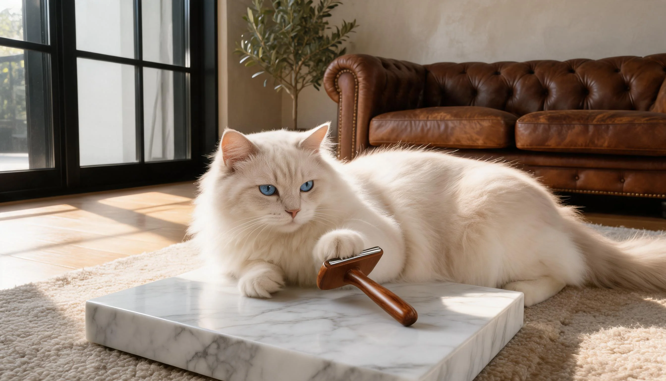 Wooden Handle Stainless Steel Pet Brush · Dark Wood · GuardLynx