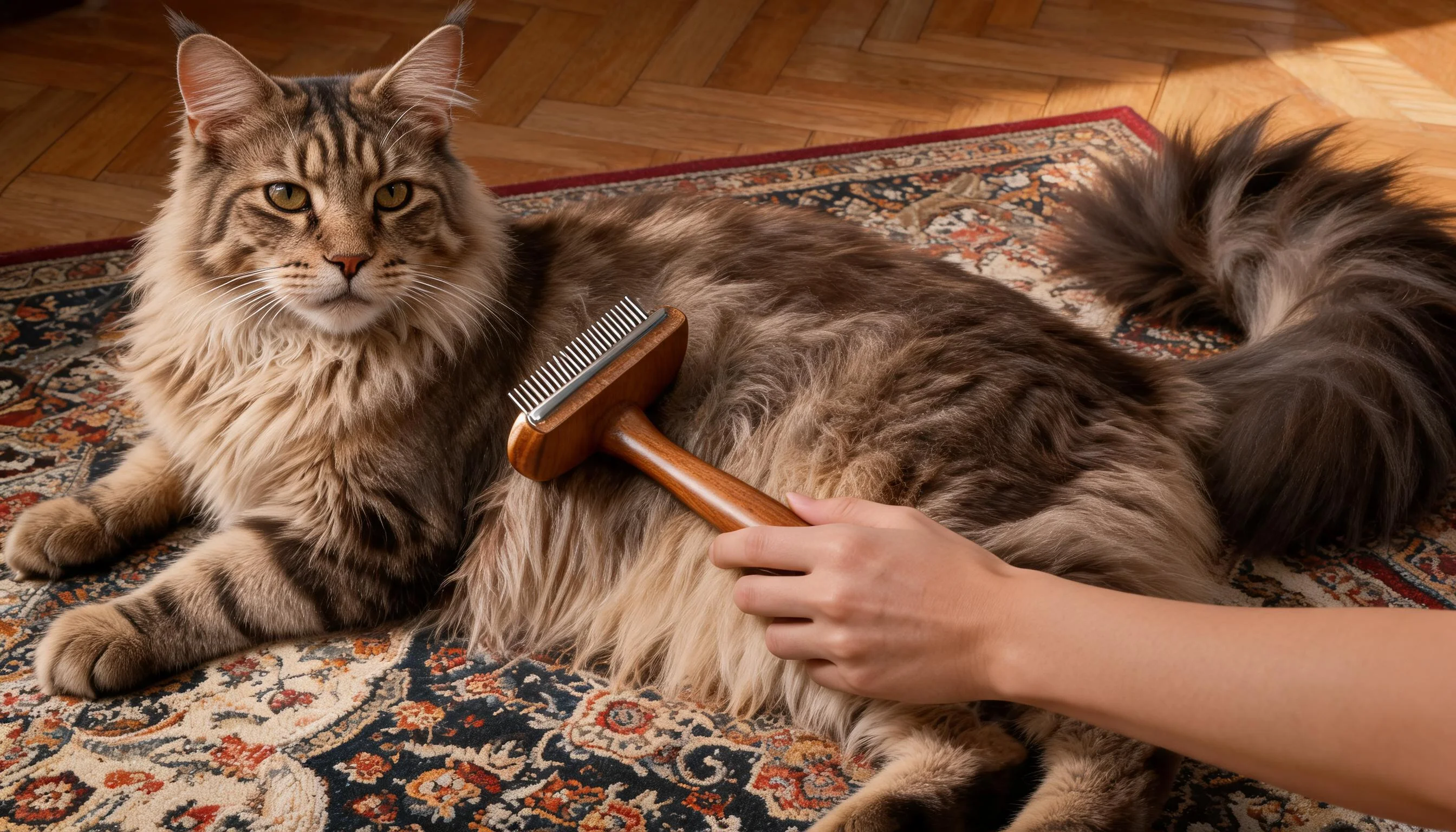 Wooden Handle Stainless Steel Pet Brush · Nighttime Grooming with Maine Coon · GuardLynx