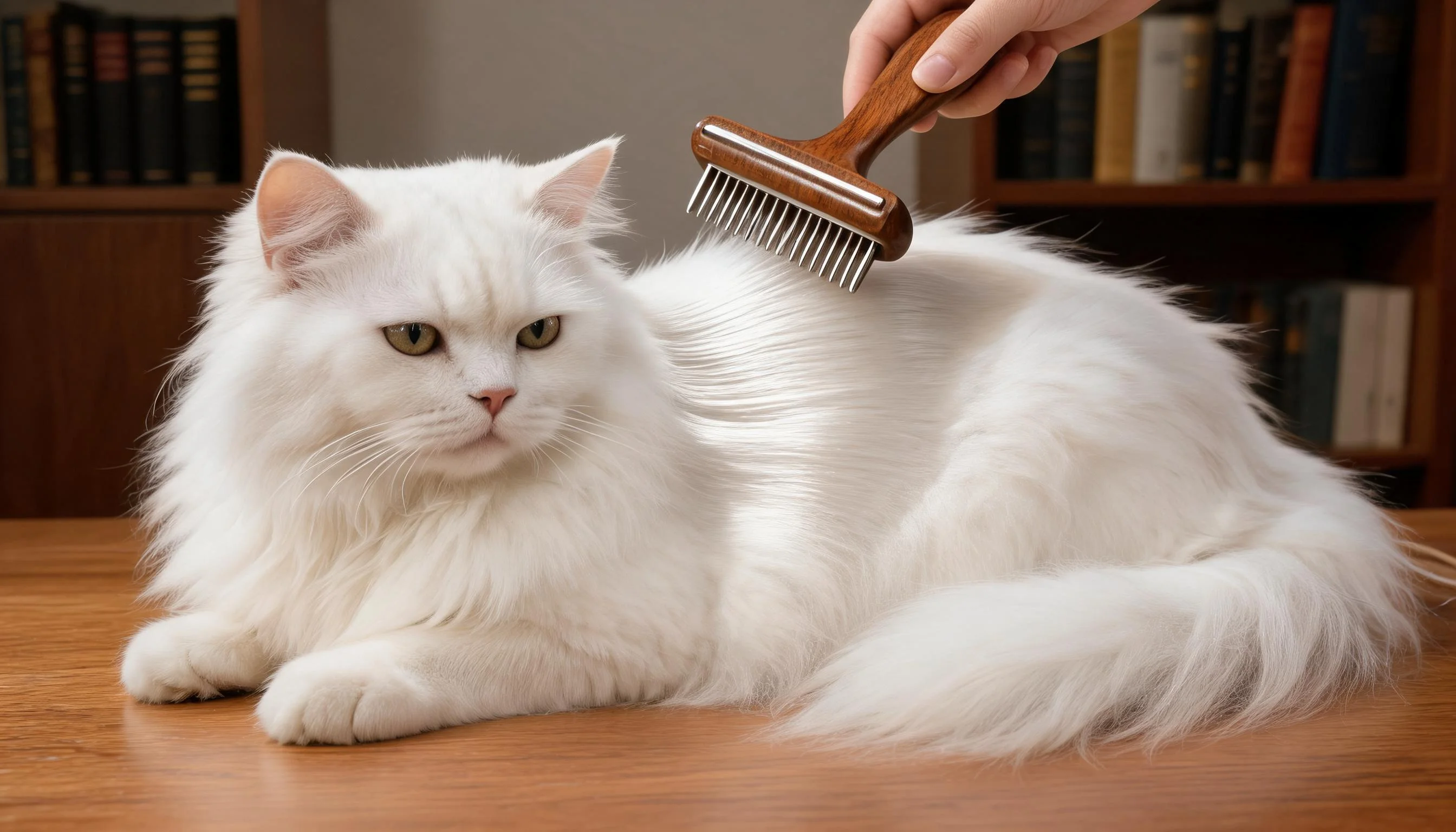 Wooden Handle Stainless Steel Pet Brush · Dusk in Study with Persian Cat · GuardLynx