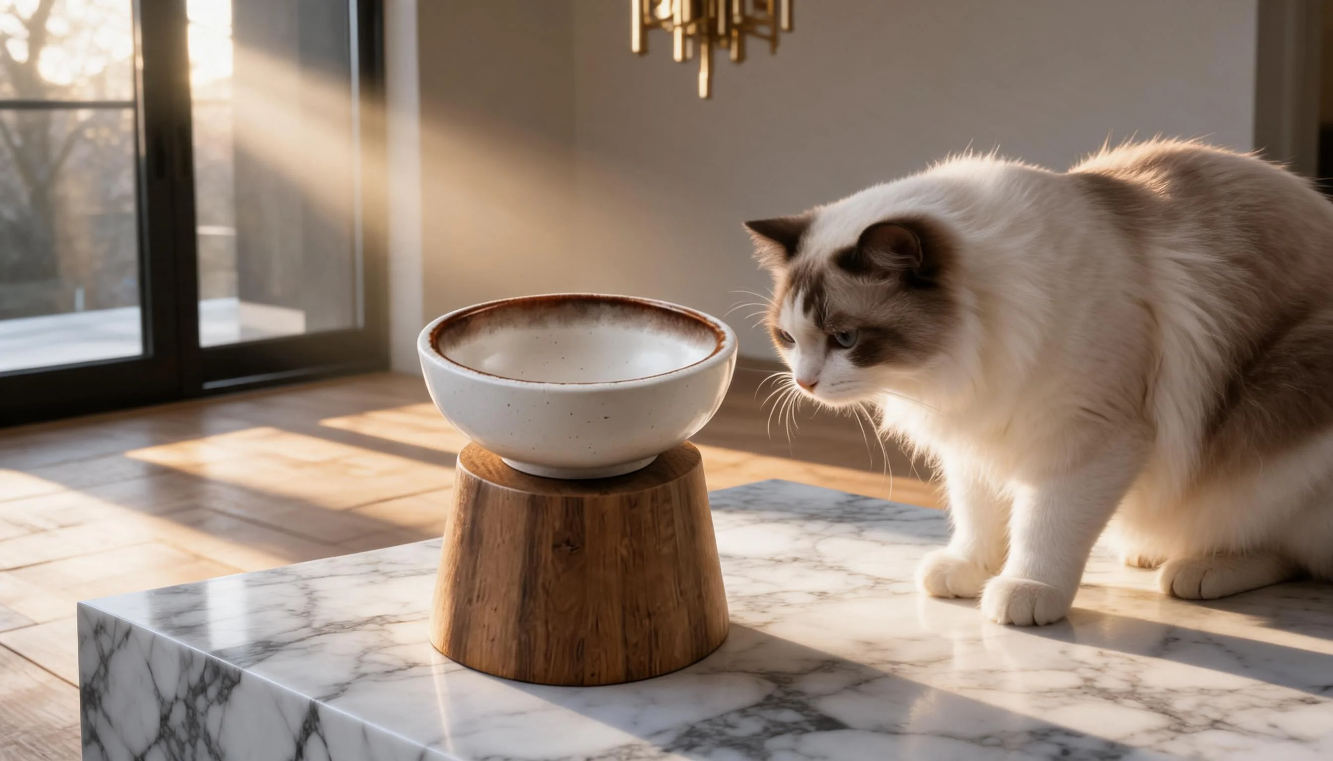 Neck-Protective Ceramic Bowl with Solid Wood Stand · GuardLynx