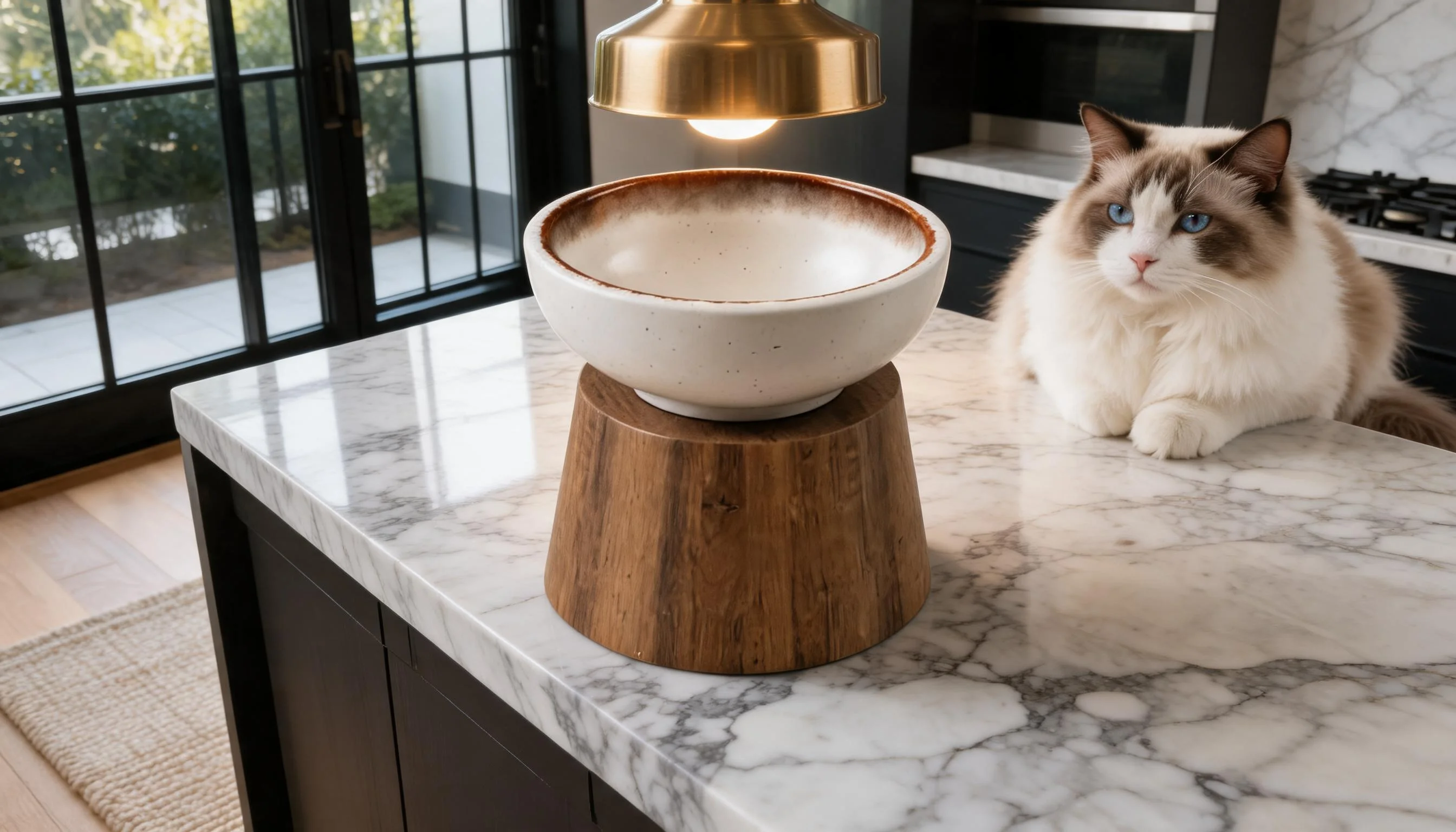 Neck-Protective Ceramic Bowl with Solid Wood Stand · Gradient Rim · GuardLynx