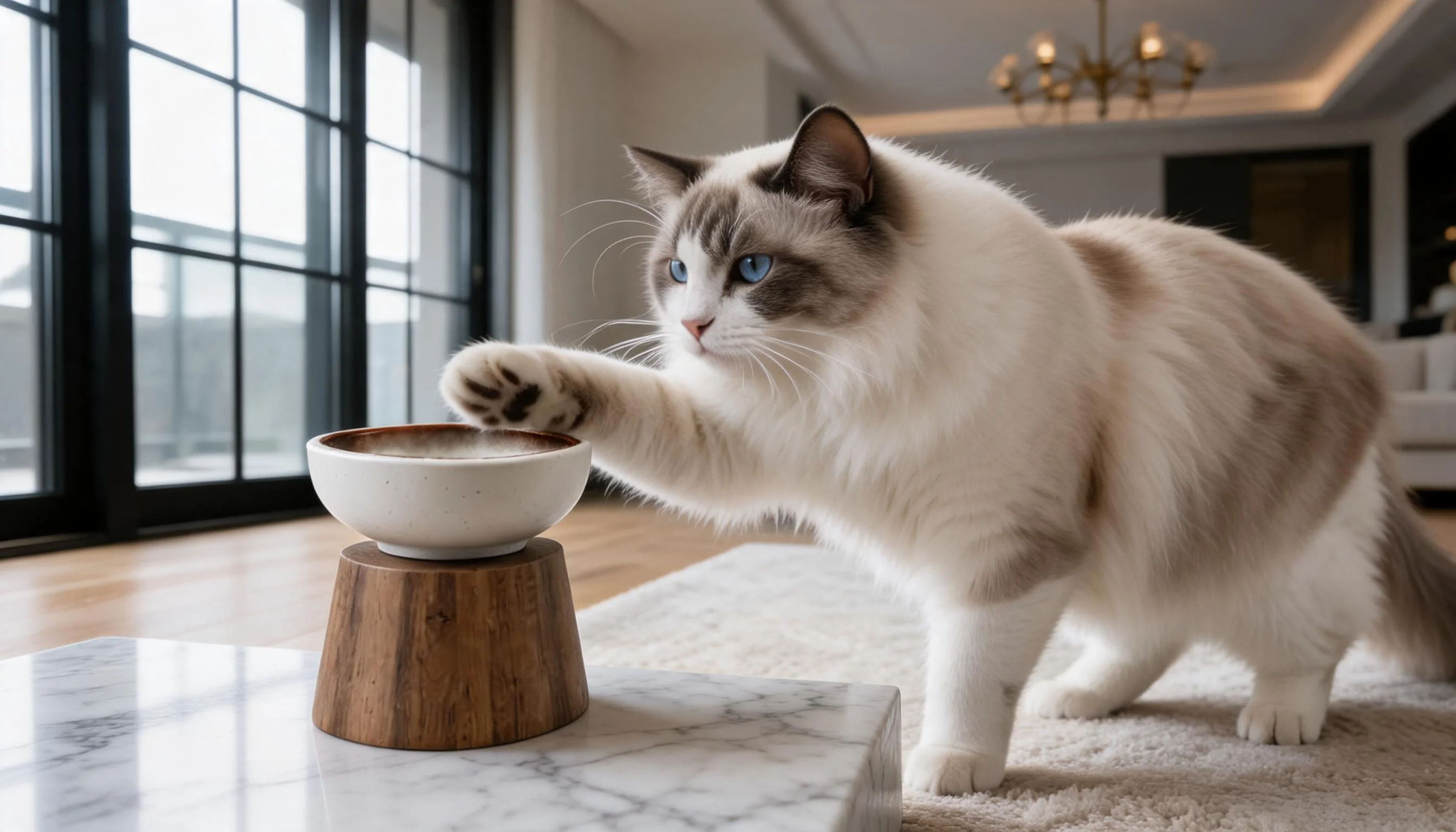 Neck-Protective Ceramic Bowl with Solid Wood Stand · Stable Solid Wood Base · GuardLynx