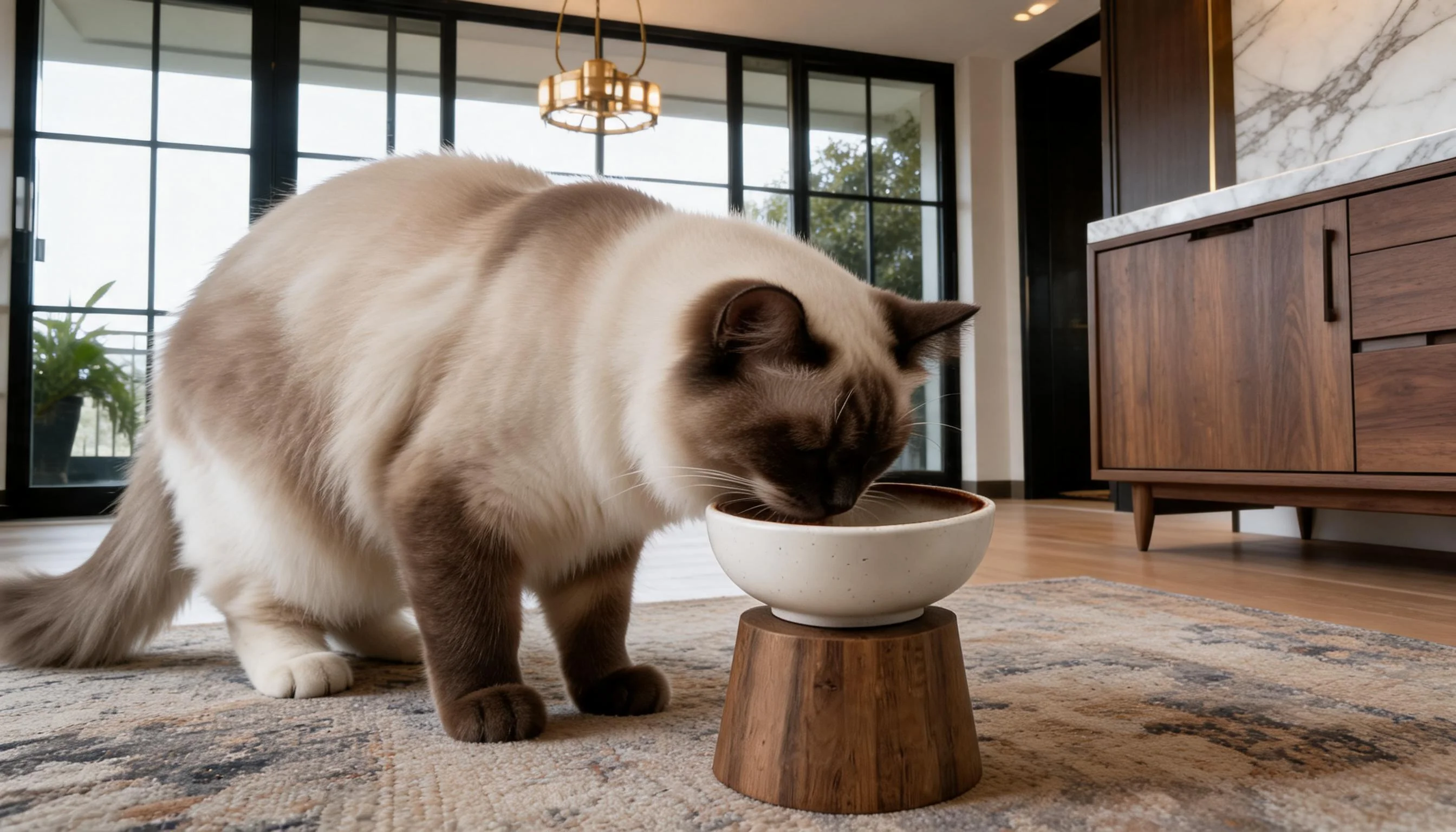 Neck-Protective Ceramic Bowl with Solid Wood Stand · Neck-Protective Design · GuardLynx