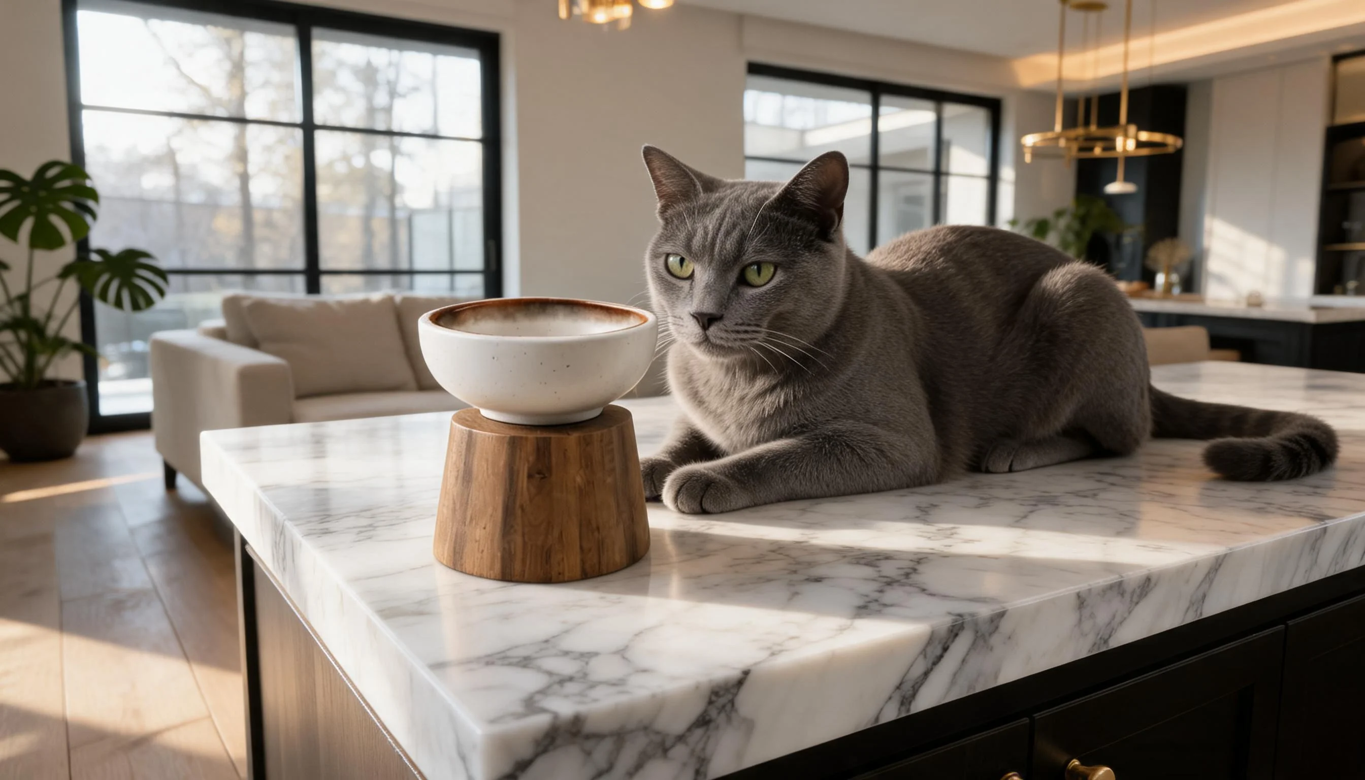 Neck-Protective Ceramic Bowl with Solid Wood Stand · Pure Ceramic White · GuardLynx