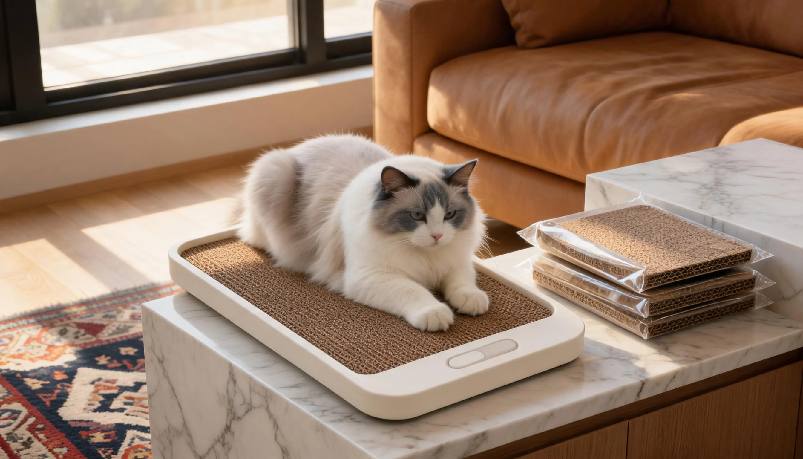 Cat Scratcher & Weight Scale 2-in-1 · Replaceable Scratch Pad · GuardLynx