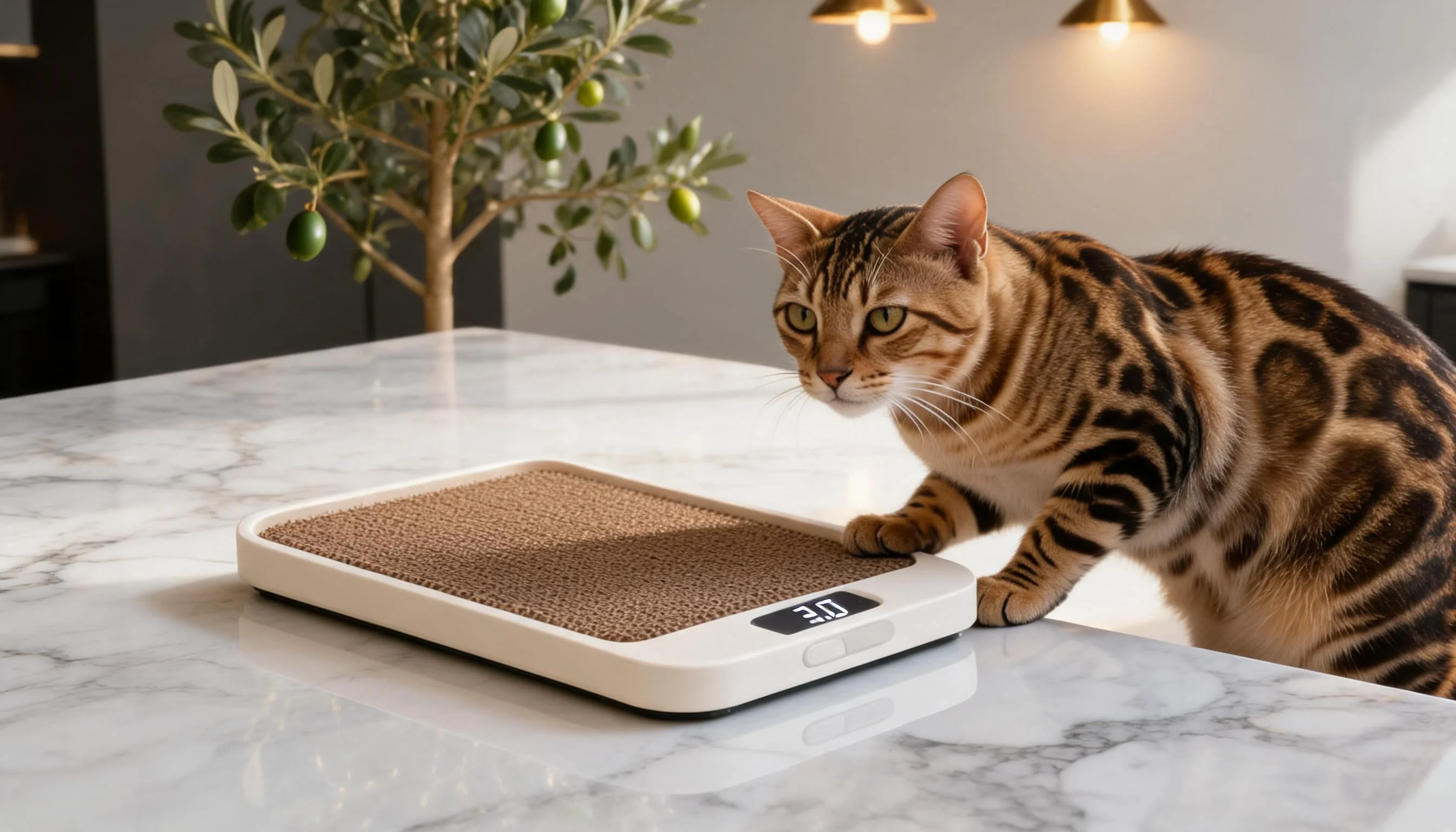 Cat Scratcher & Weight Scale 2-in-1 · Marble Kitchen · GuardLynx