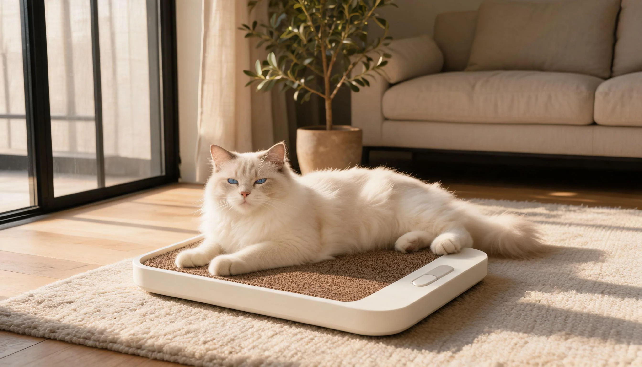 Cat Scratcher & Weight Scale 2-in-1 · Soft Satin White · GuardLynx