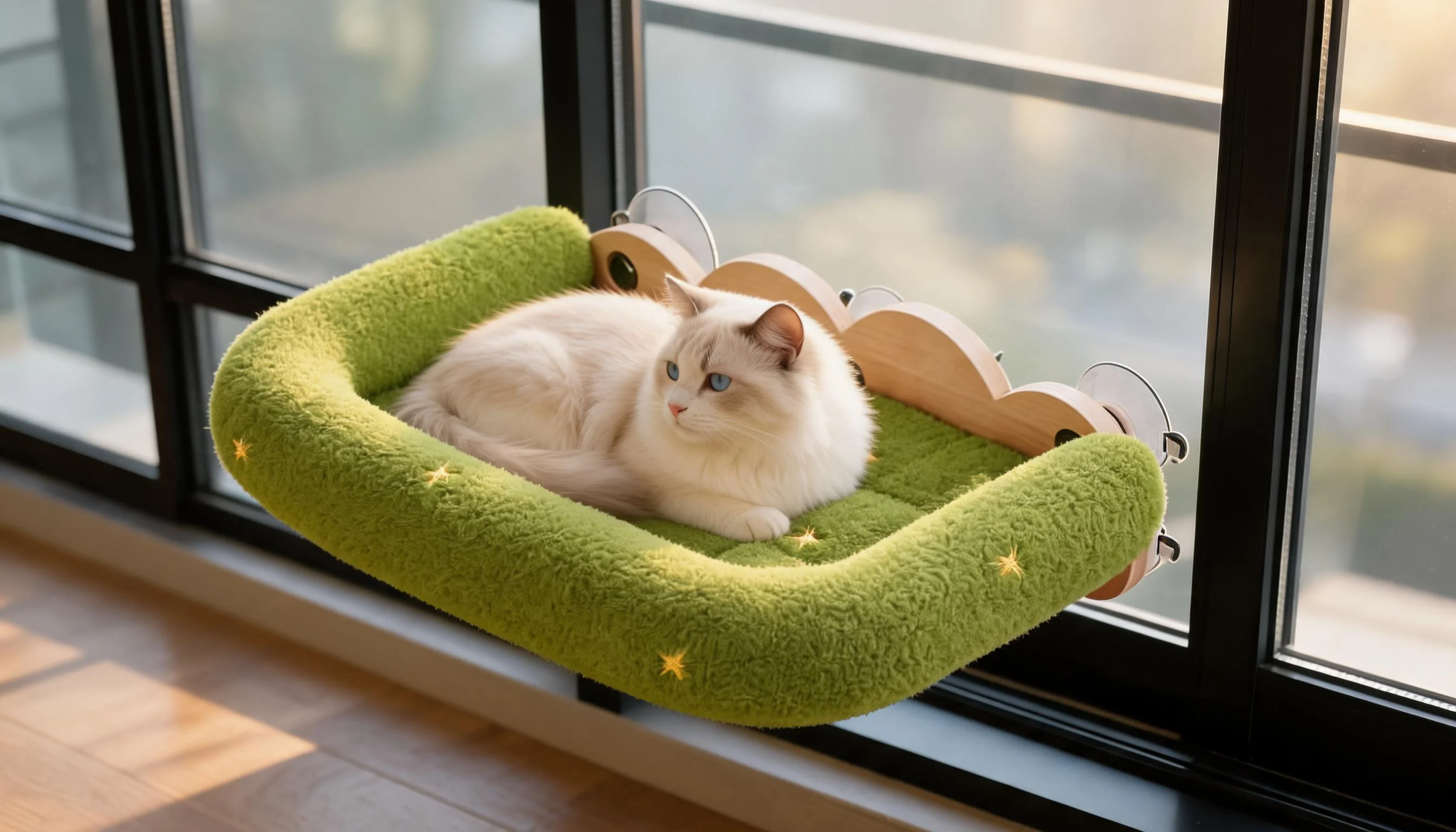 Suction Cup Wall-Mounted Cat Bed · Ragdoll in Morning Sun · GuardLynx