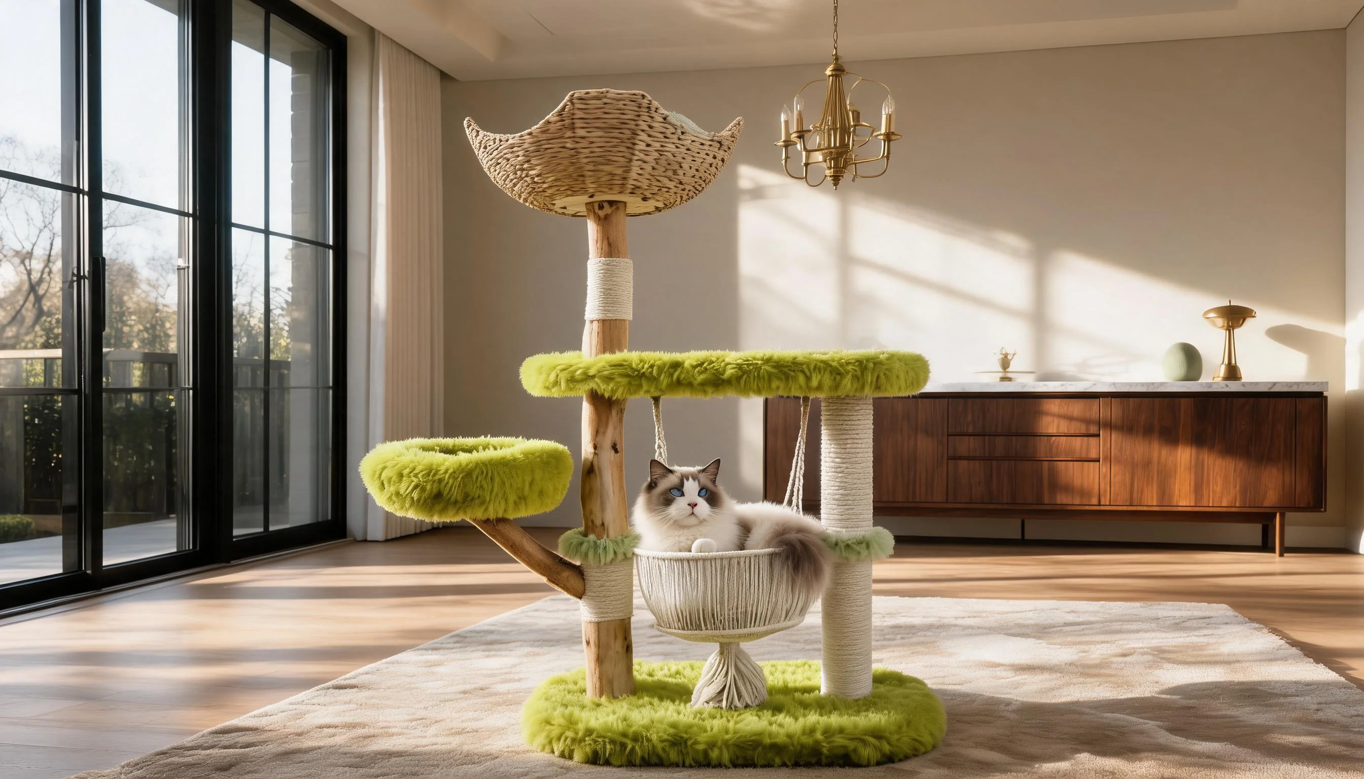 Fruitwood Hammock Cat Tree · Natural Solid Wood · GuardLynx