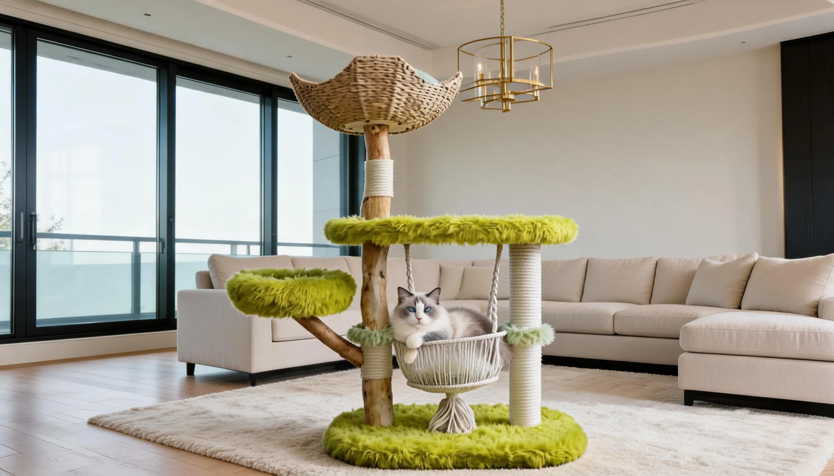 Fruitwood Hammock Cat Tree · Plush Covered Platforms · GuardLynx