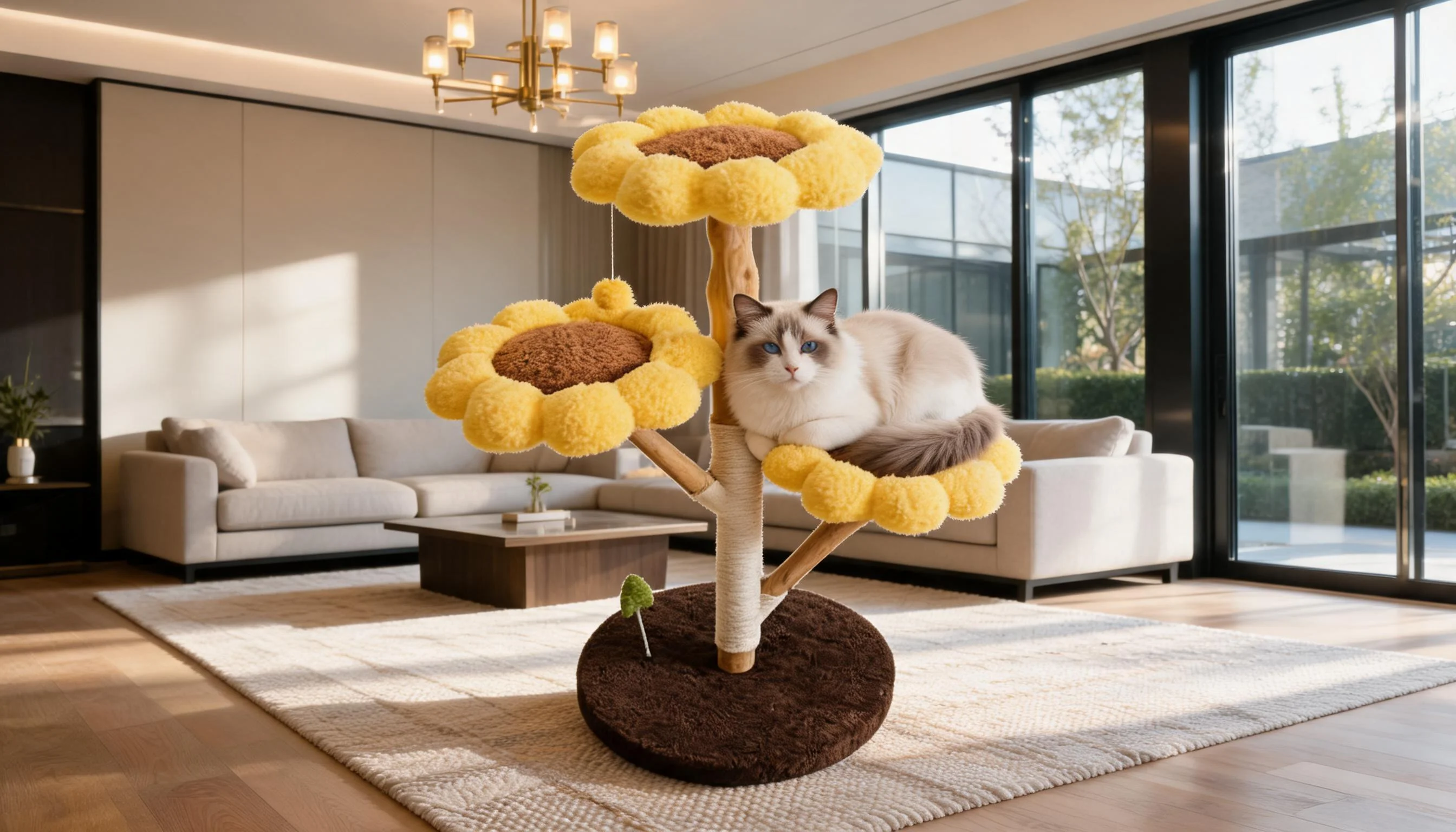 Sunflower Cat Tree with Cozy Petals · Plush Petals · GuardLynx