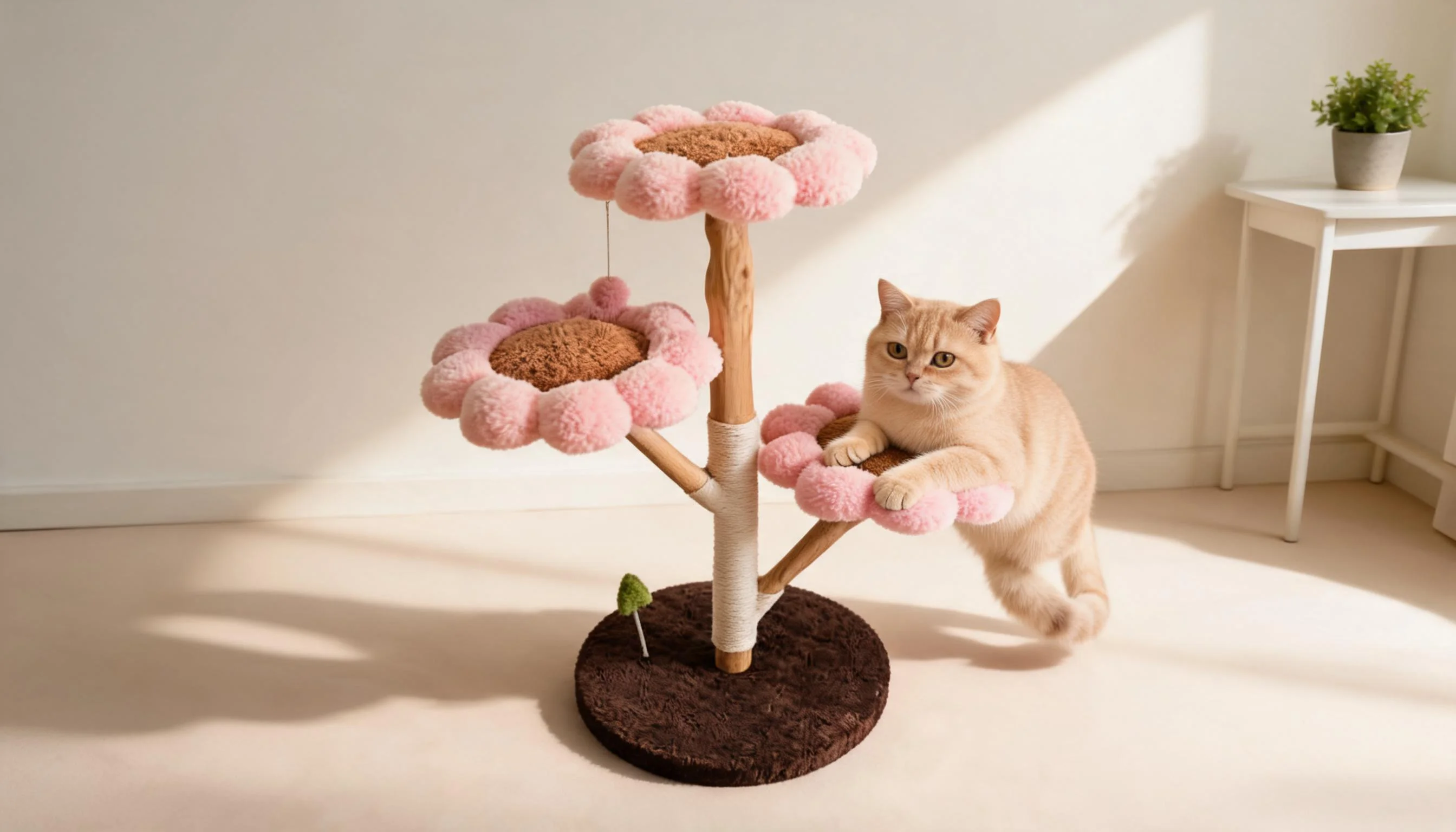Sunflower Cat Tree with Cozy Petals · Soft Pink Dream · GuardLynx