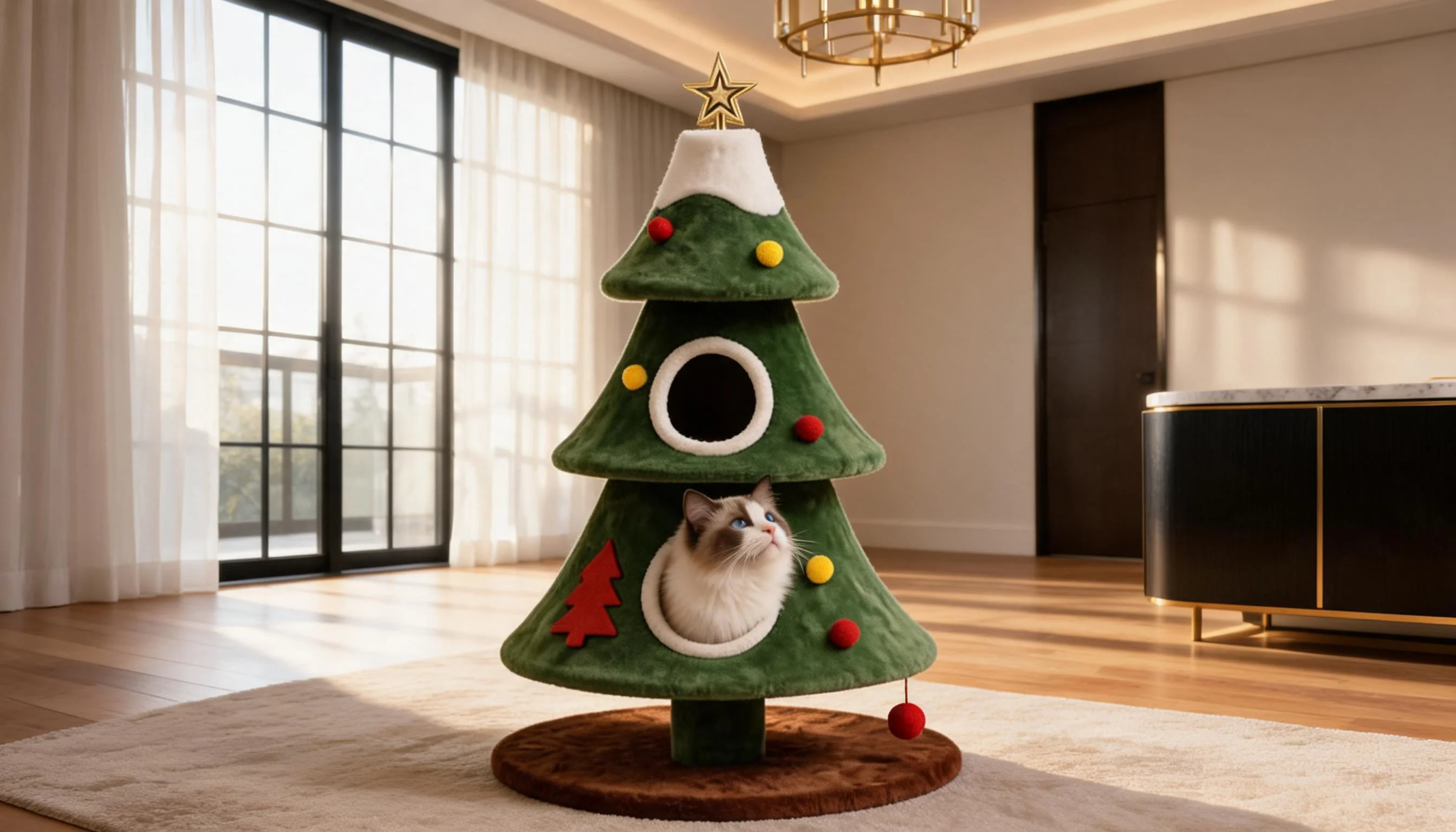 Holiday Tree Hideaway Cat Tower · Three-Level Play Structure · GuardLynx