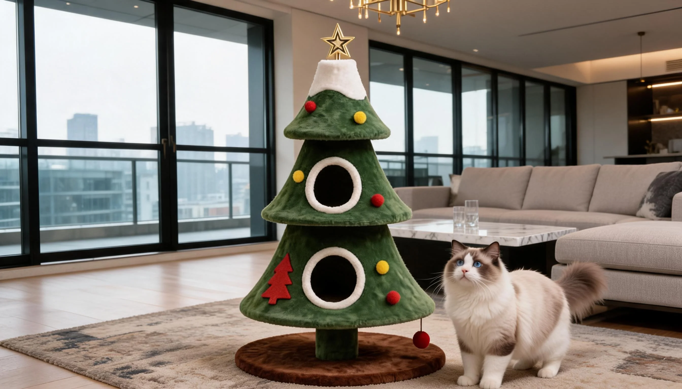 Holiday Tree Hideaway Cat Tower · Beautifully Decorated · GuardLynx