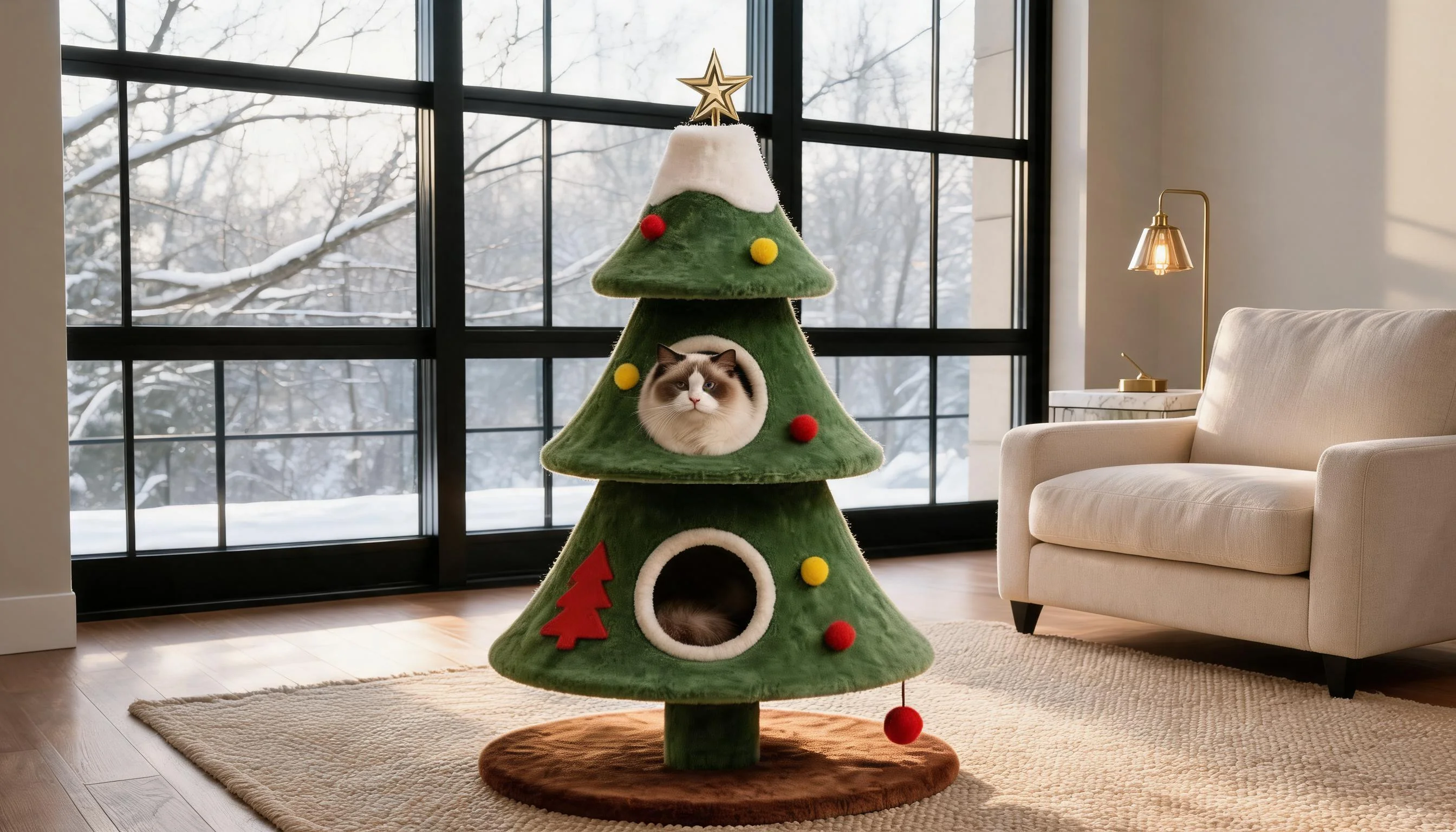 Holiday Tree Hideaway Cat Tower · Soft Plush Material · GuardLynx