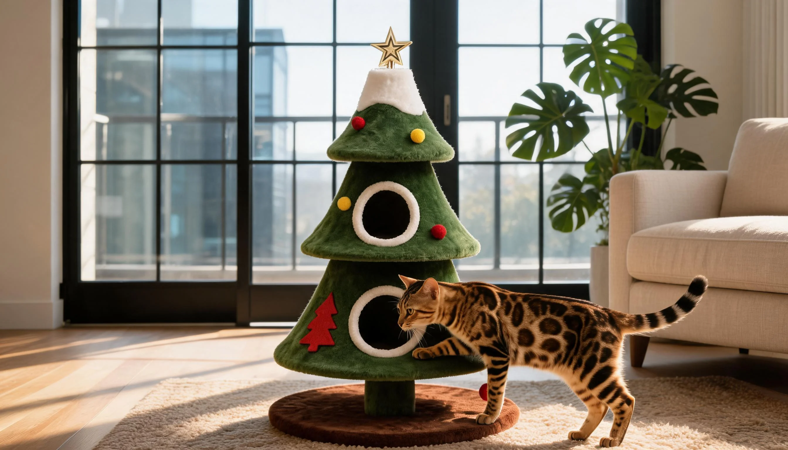 Holiday Tree Hideaway Cat Tower · Festive Pine Green · GuardLynx