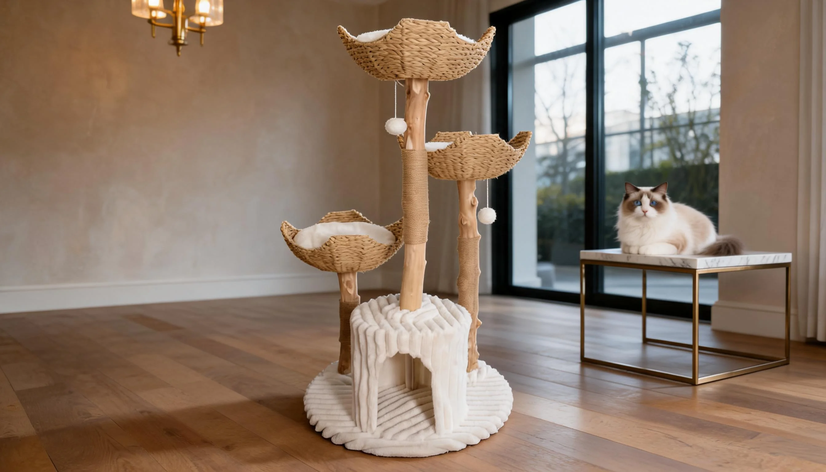 Rattan Cat Tree with Cozy Baskets · Detail image 1 · GuardLynx