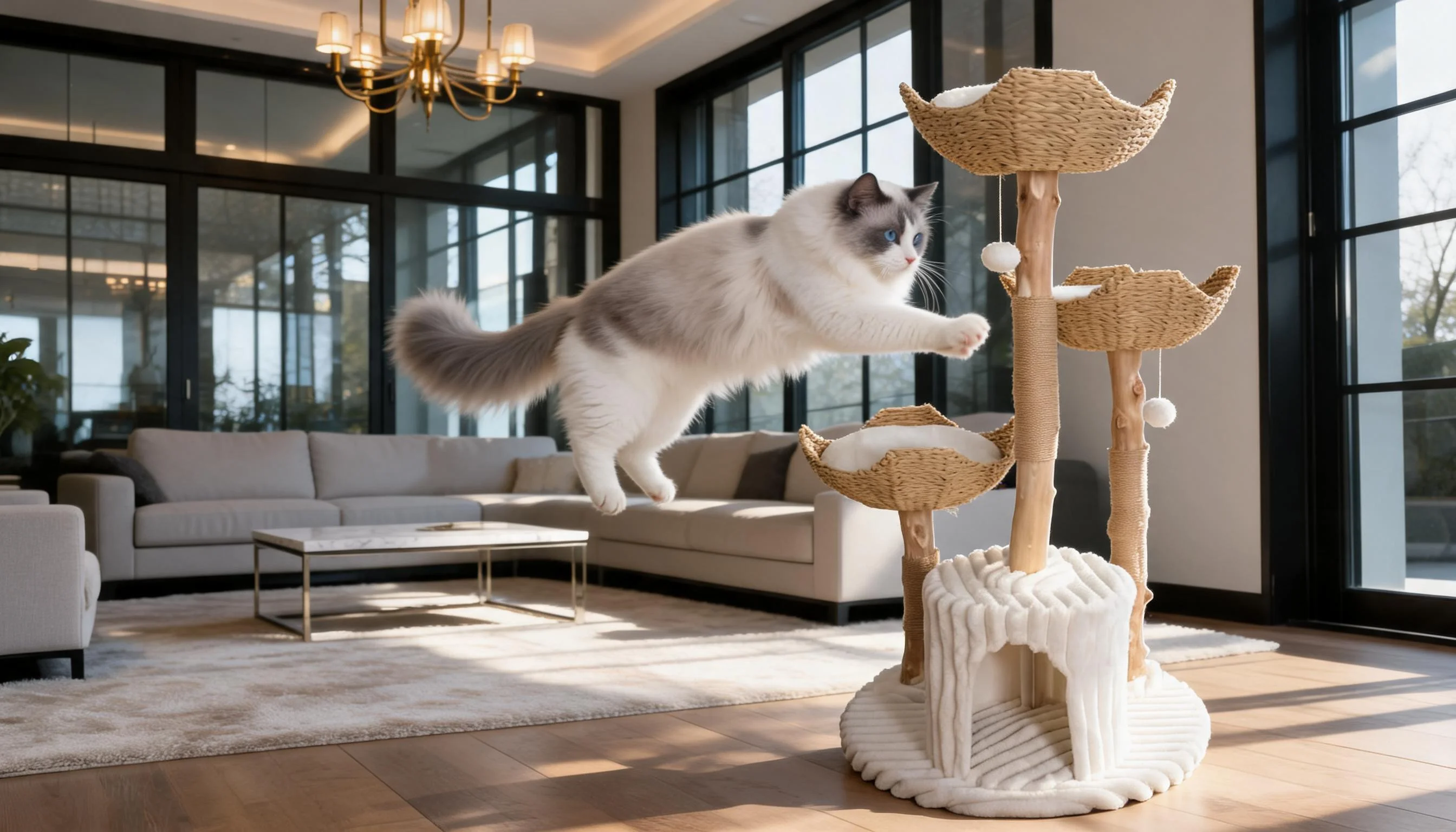 Rattan Cat Tree with Cozy Baskets · Interactive Hanging Toys · GuardLynx