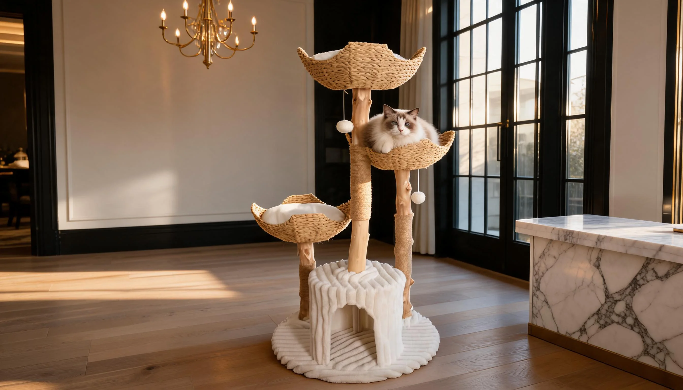 Rattan Cat Tree with Cozy Baskets · GuardLynx