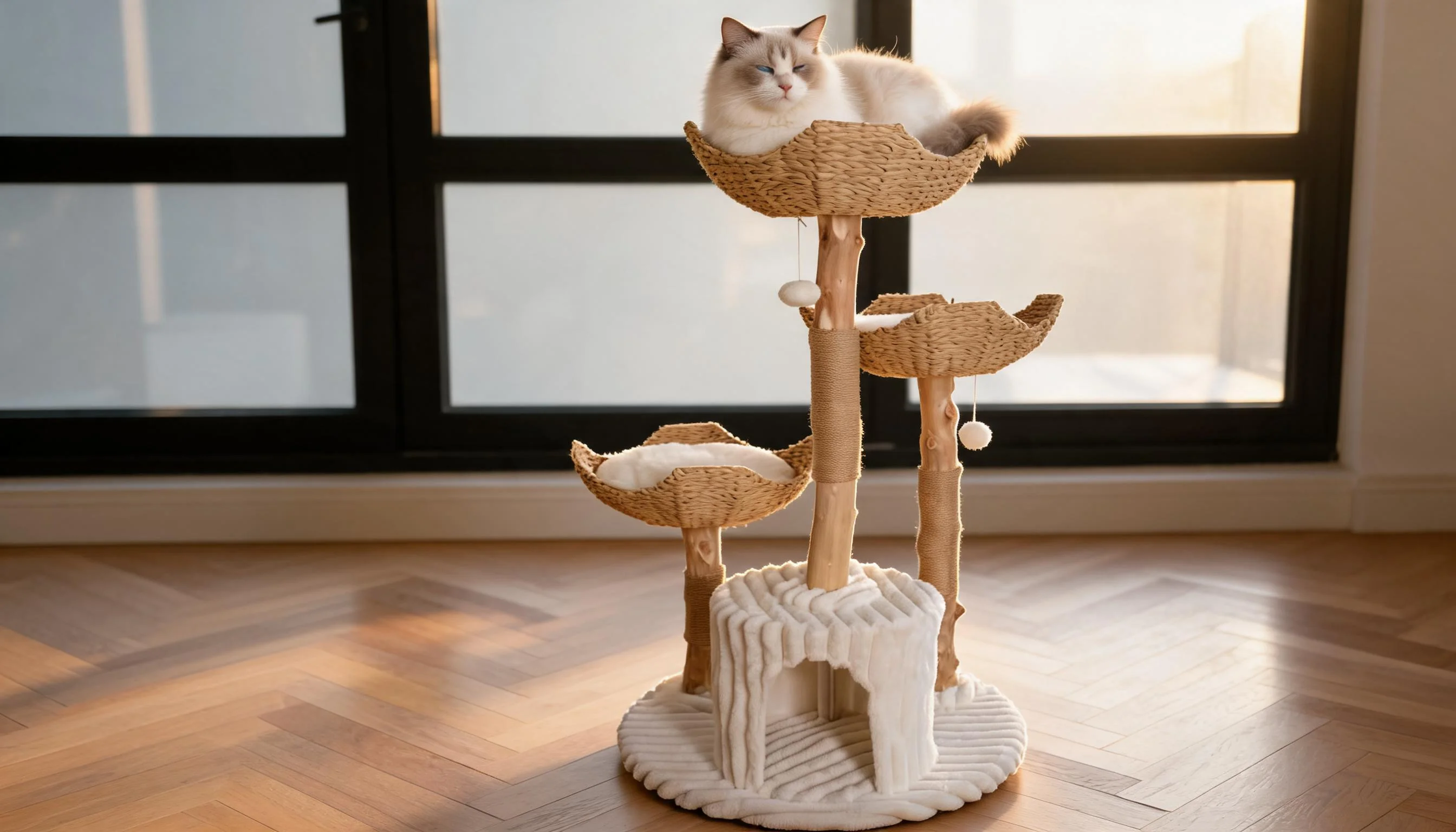 Rattan Cat Tree with Cozy Baskets · Morning Light with Ragdoll · GuardLynx
