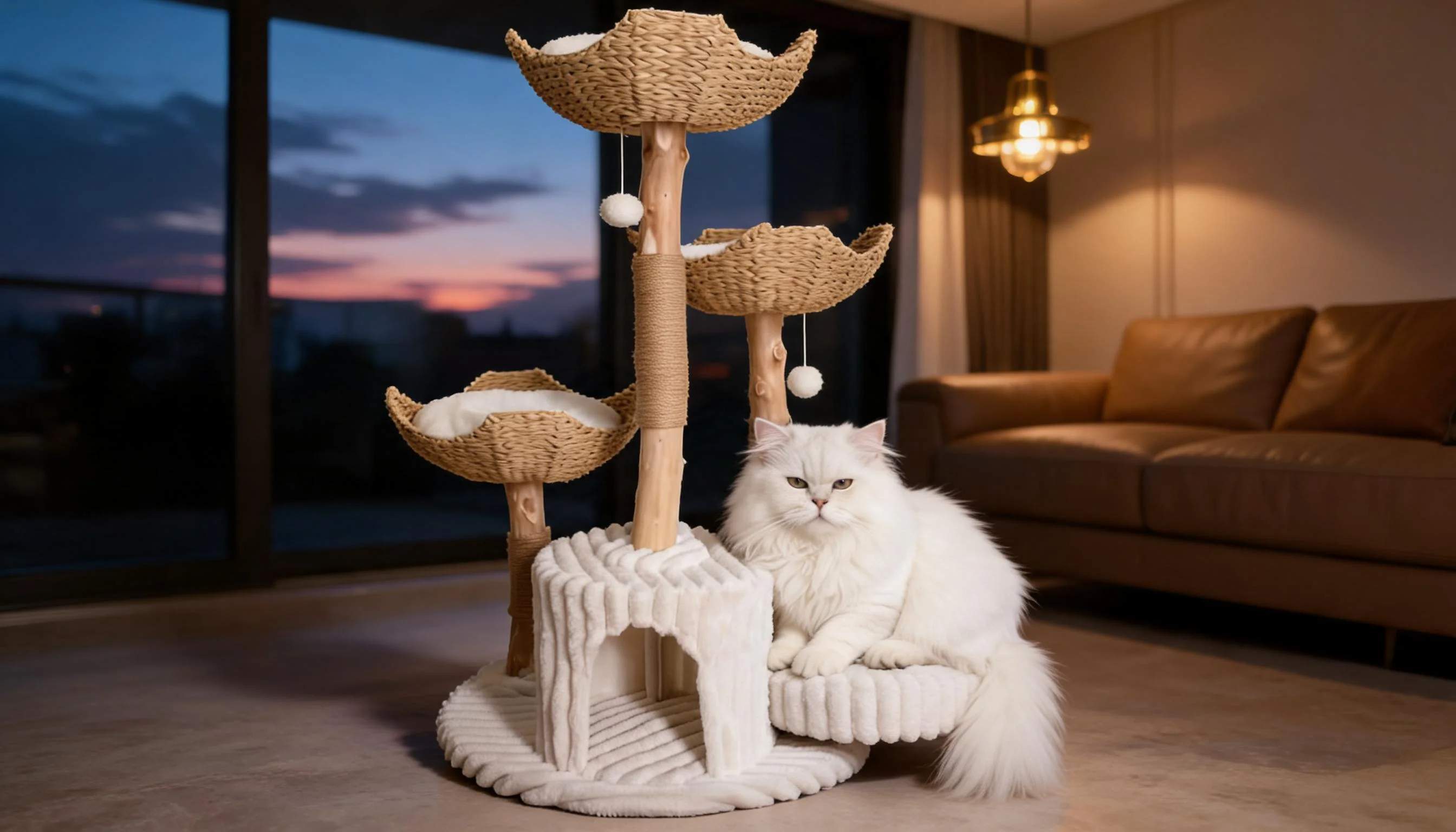 Rattan Cat Tree with Cozy Baskets · Evening Calm with Persian · GuardLynx