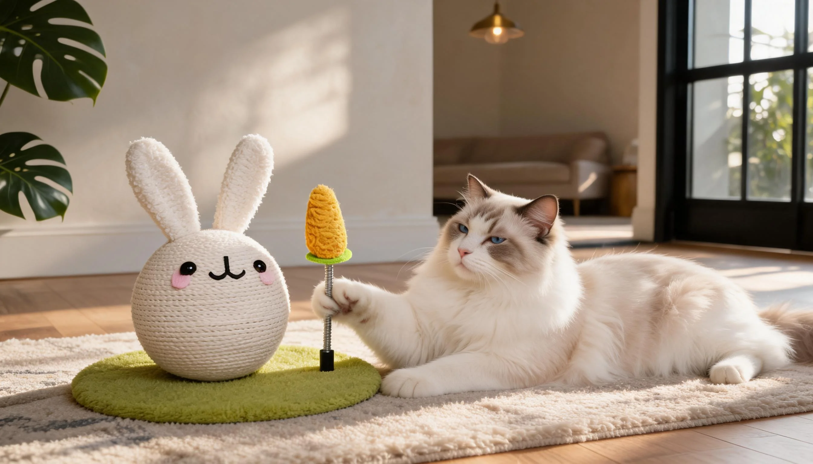 Ball-Shaped Cartoon Rabbit Cat Scratcher · Creamy White · GuardLynx