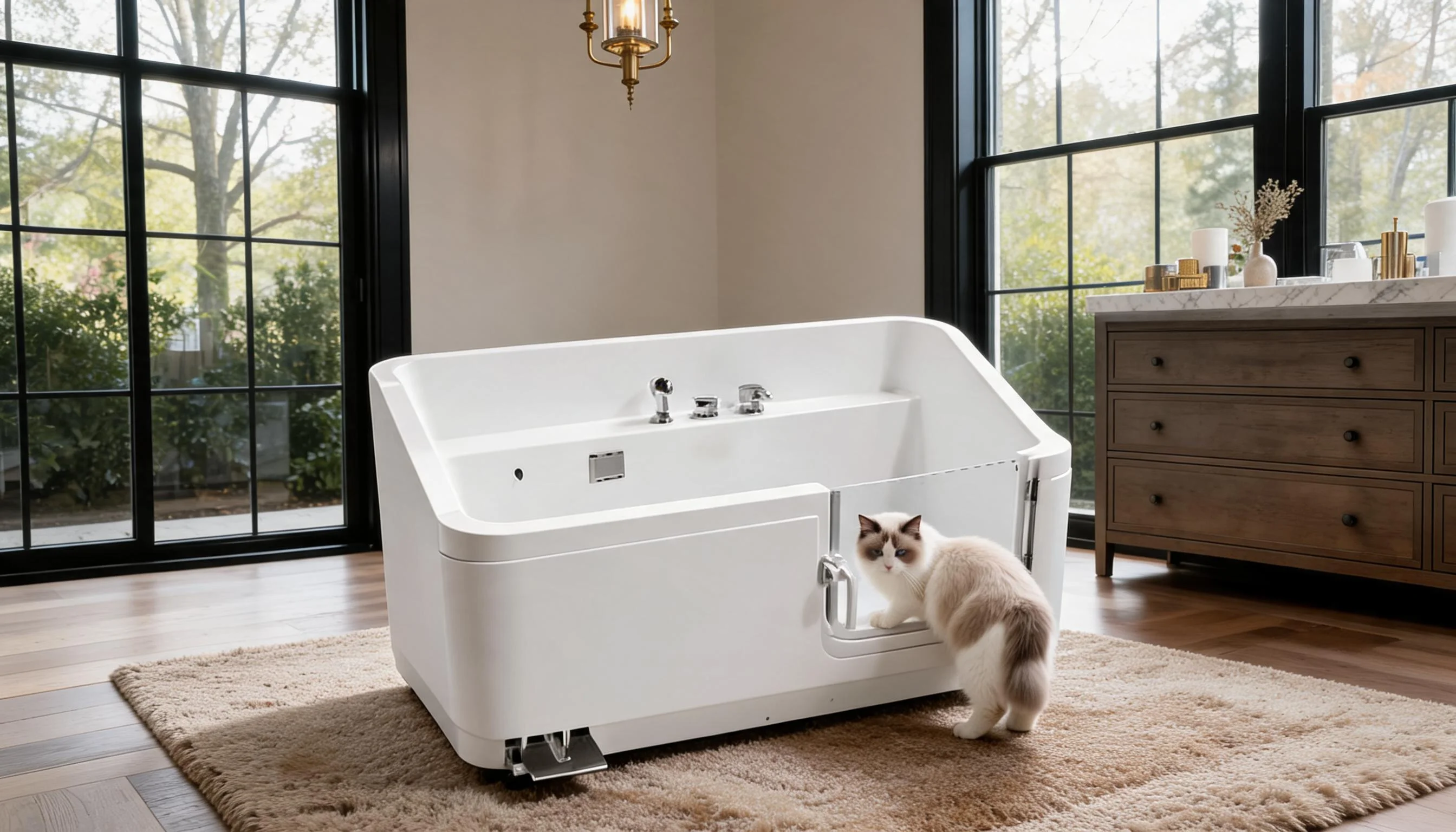 GuardLynx Pet Bathtub Floor Model · Low Entry Design · GuardLynx