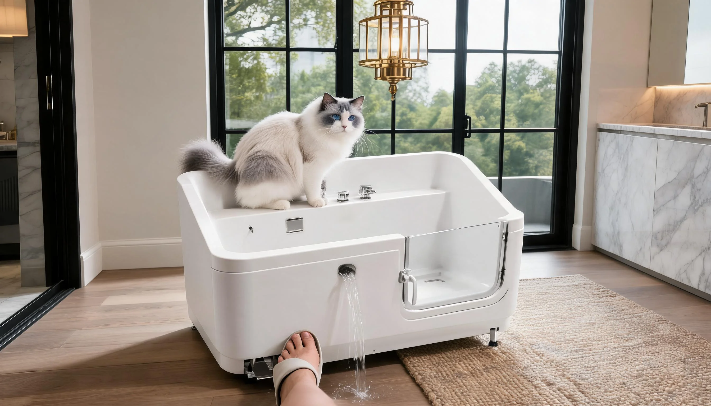 GuardLynx Pet Bathtub Floor Model · Foot-Operated Drain · GuardLynx