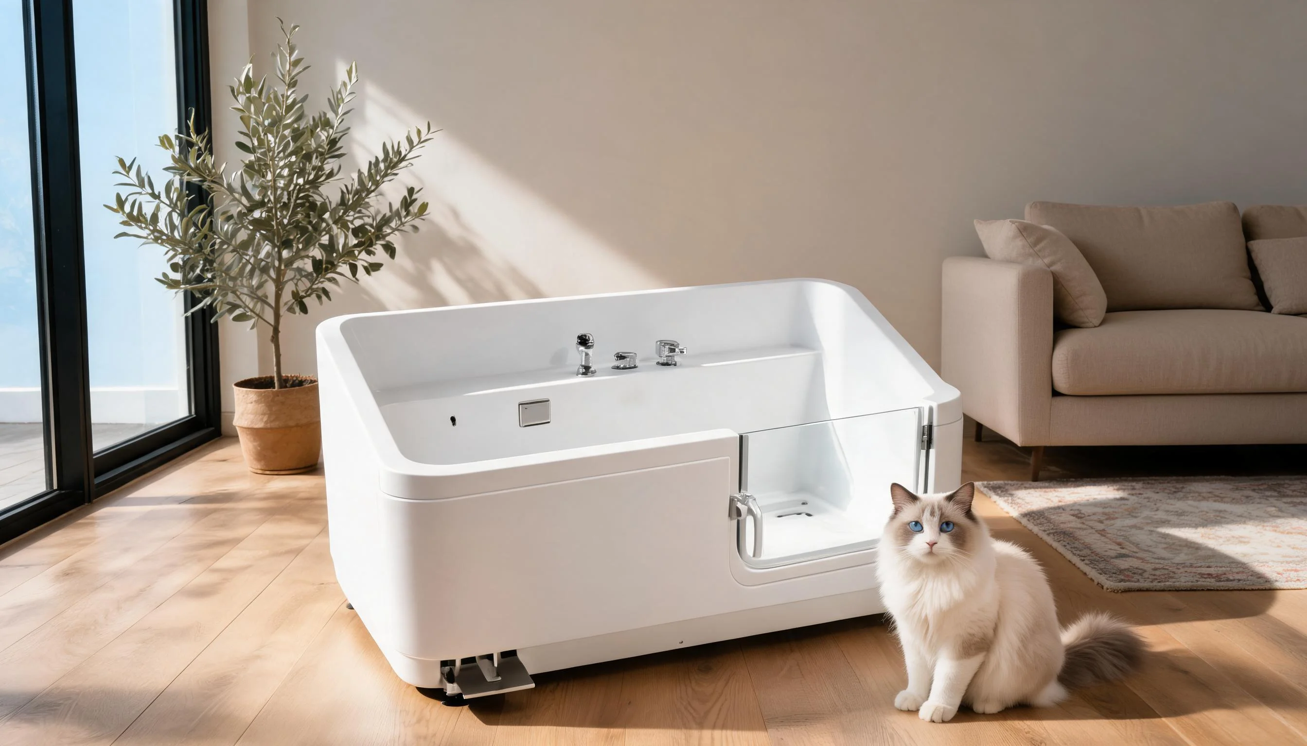 GuardLynx Pet Bathtub Floor Model · Cloud White · GuardLynx