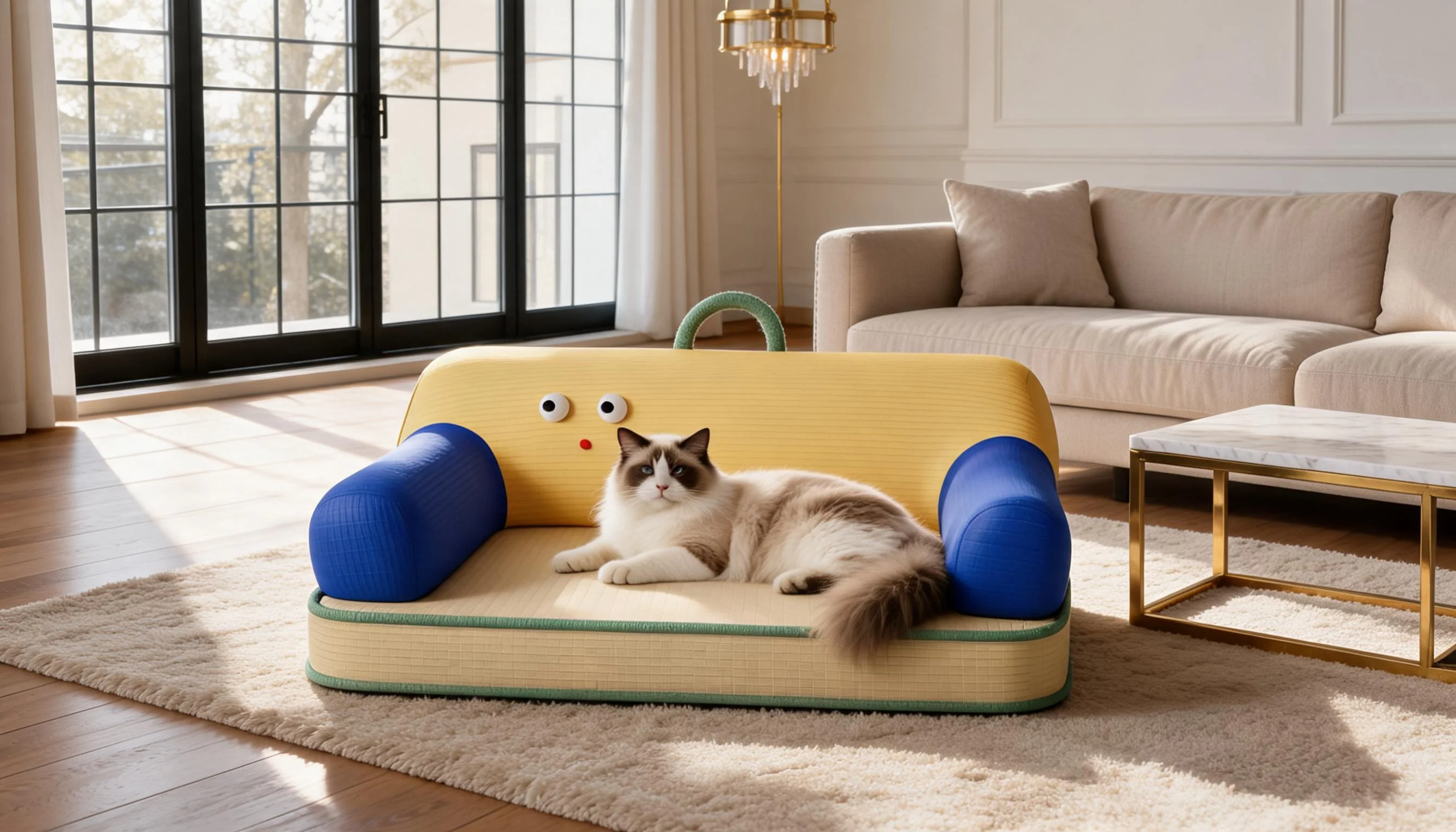 Carryable Latex Pet Bed with Smile Design · Tri-Color Patchwork · GuardLynx