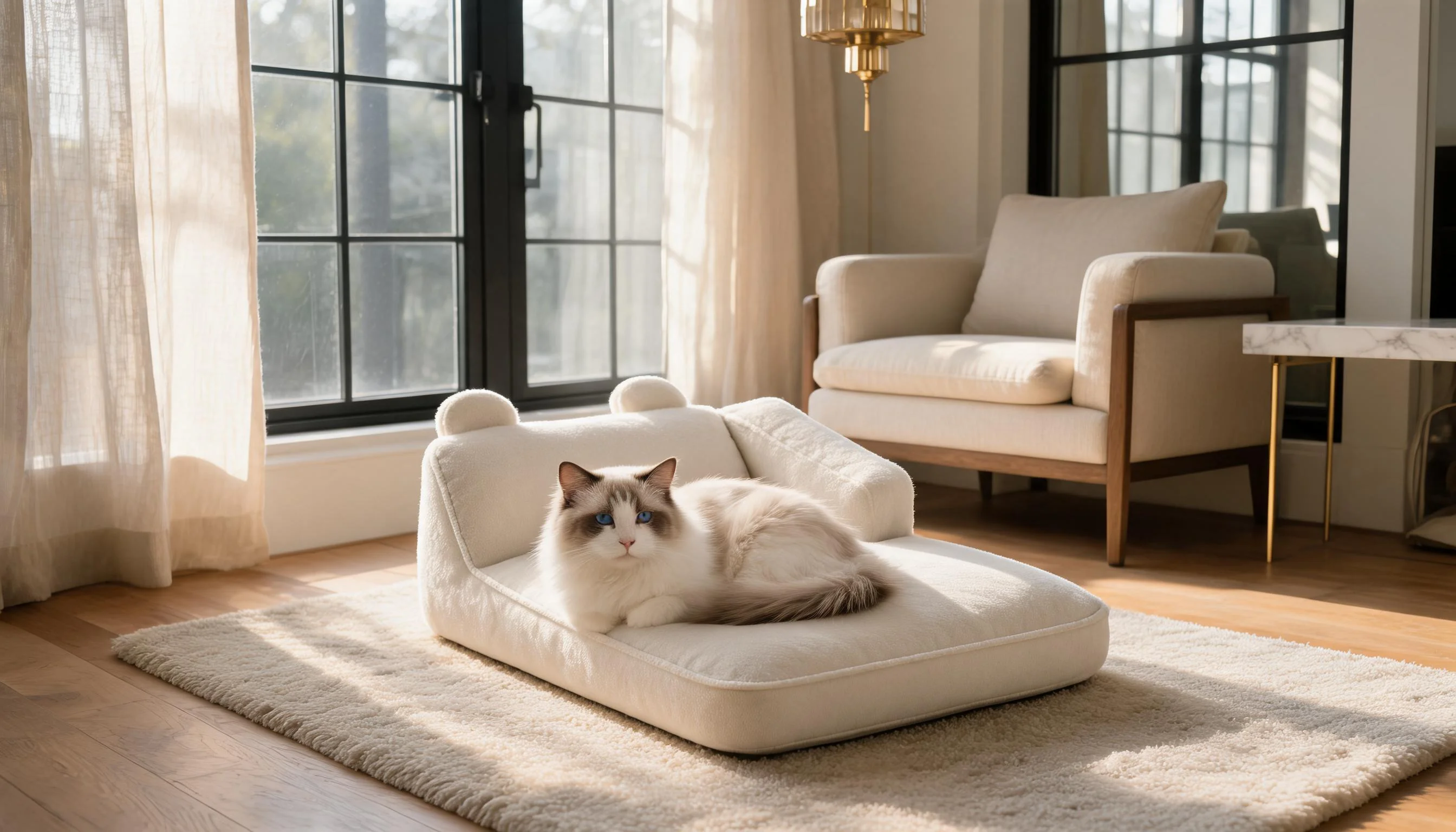 Neck Support Cat Bed with Armrest · Soft Fleece Comfort · GuardLynx