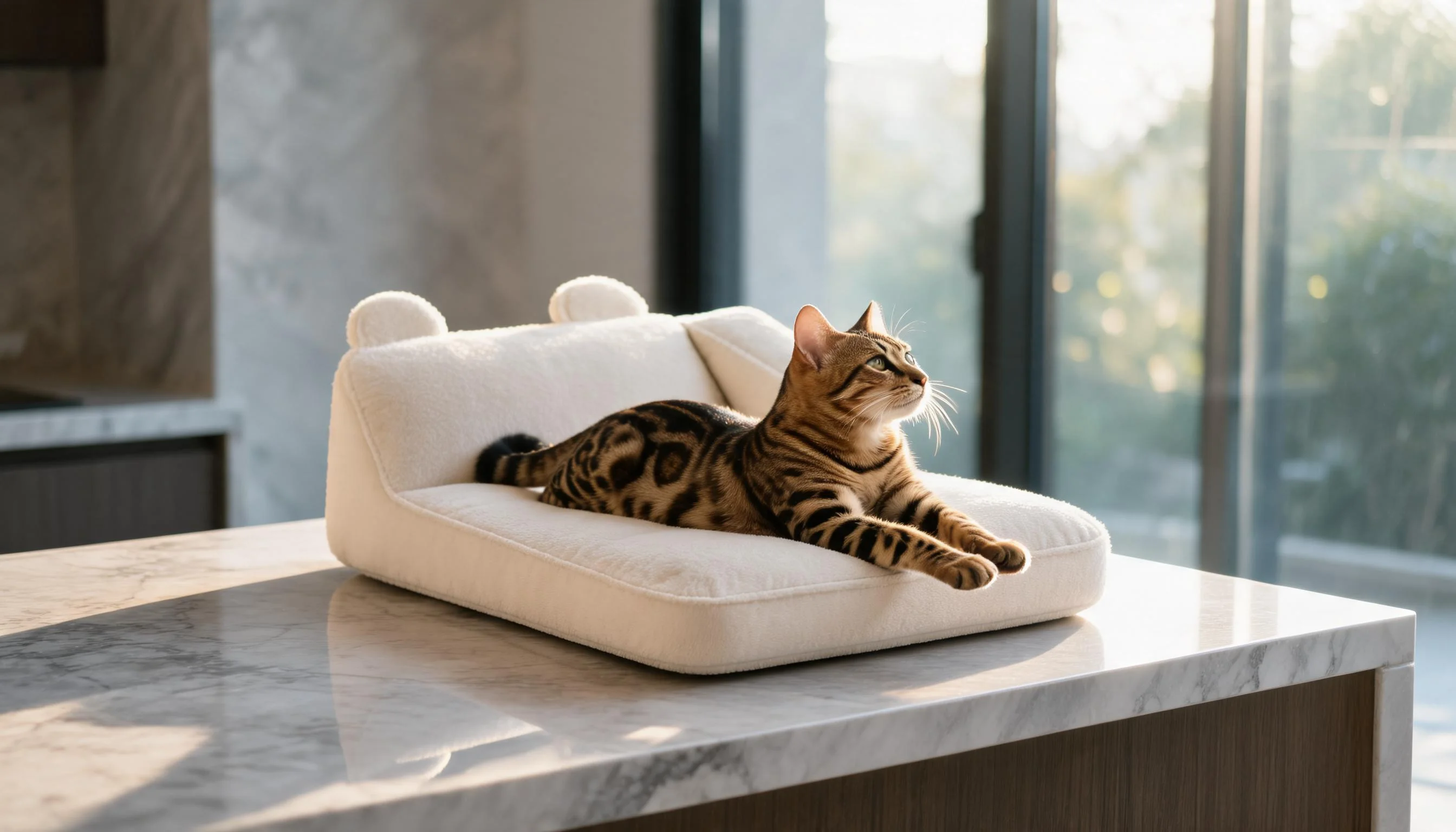 Neck Support Cat Bed with Armrest · Golden Afternoon in the Kitchen · GuardLynx