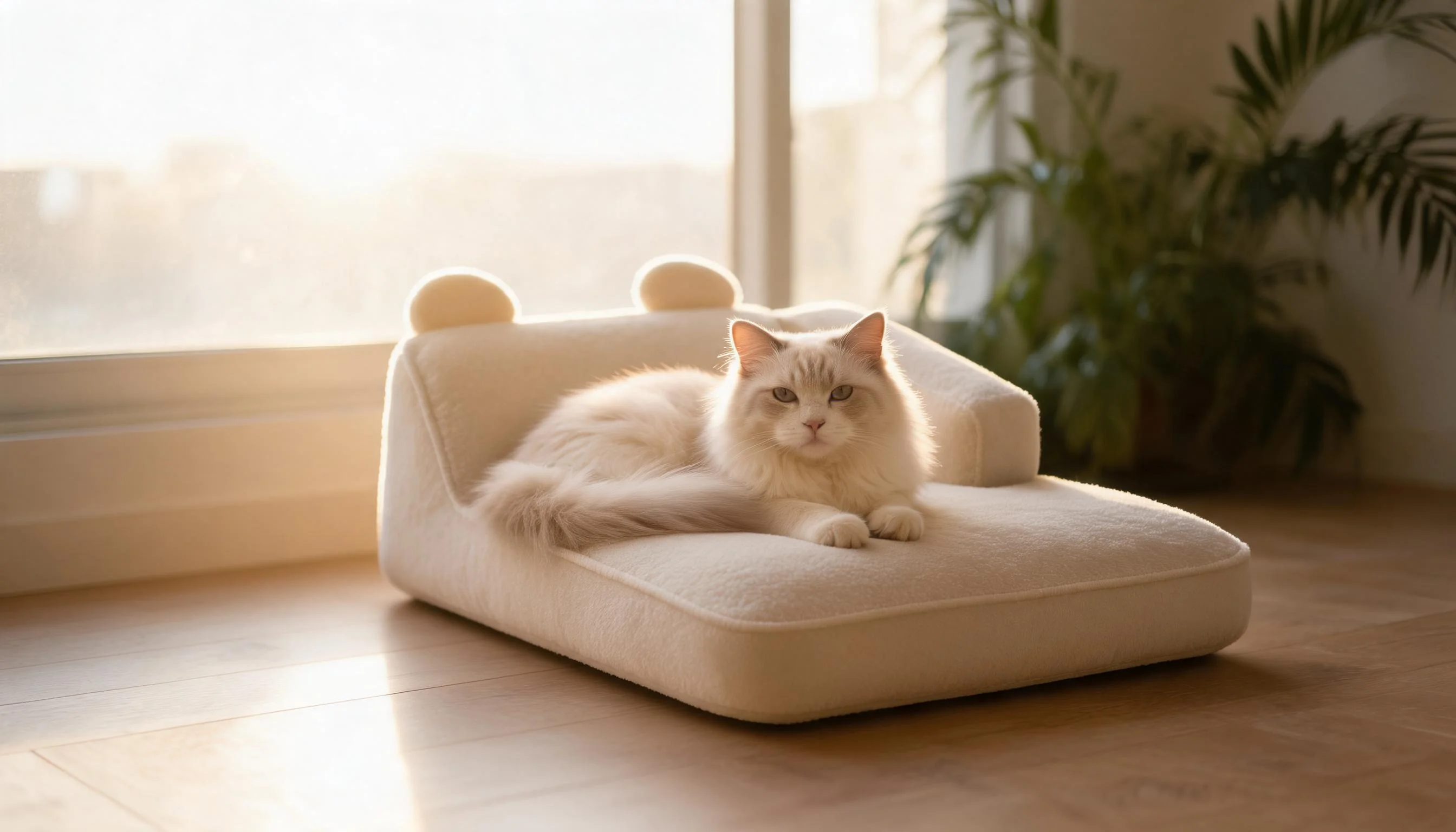 Neck Support Cat Bed with Armrest · Morning Light Cozy Corner · GuardLynx