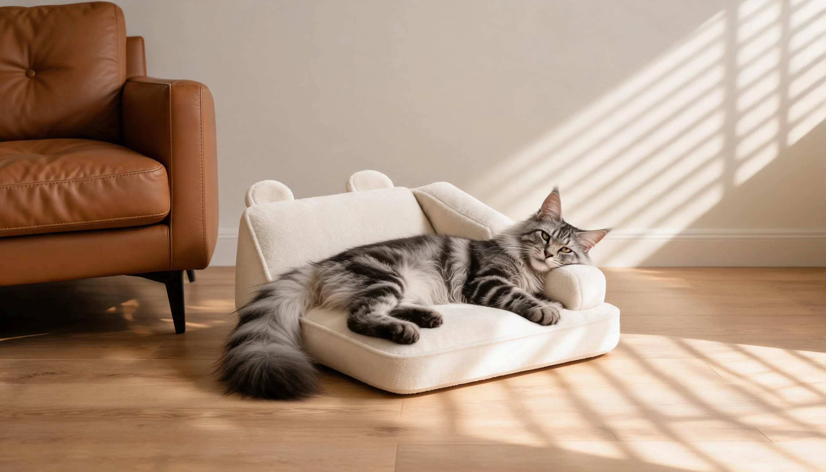 Neck Support Cat Bed with Armrest · Companion in the Sunlit Study · GuardLynx