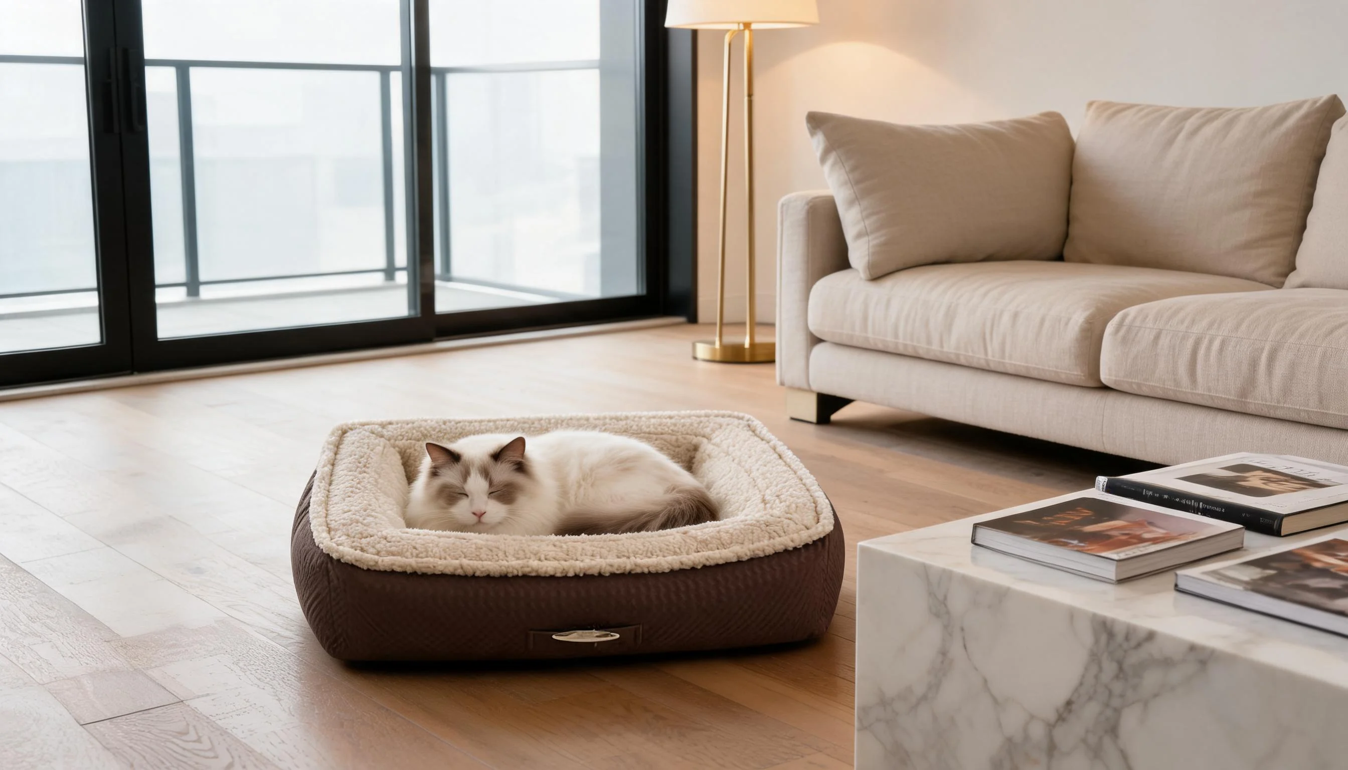 Luxury Leather Cat Bed with Plush Lining · Secure Square Design · GuardLynx