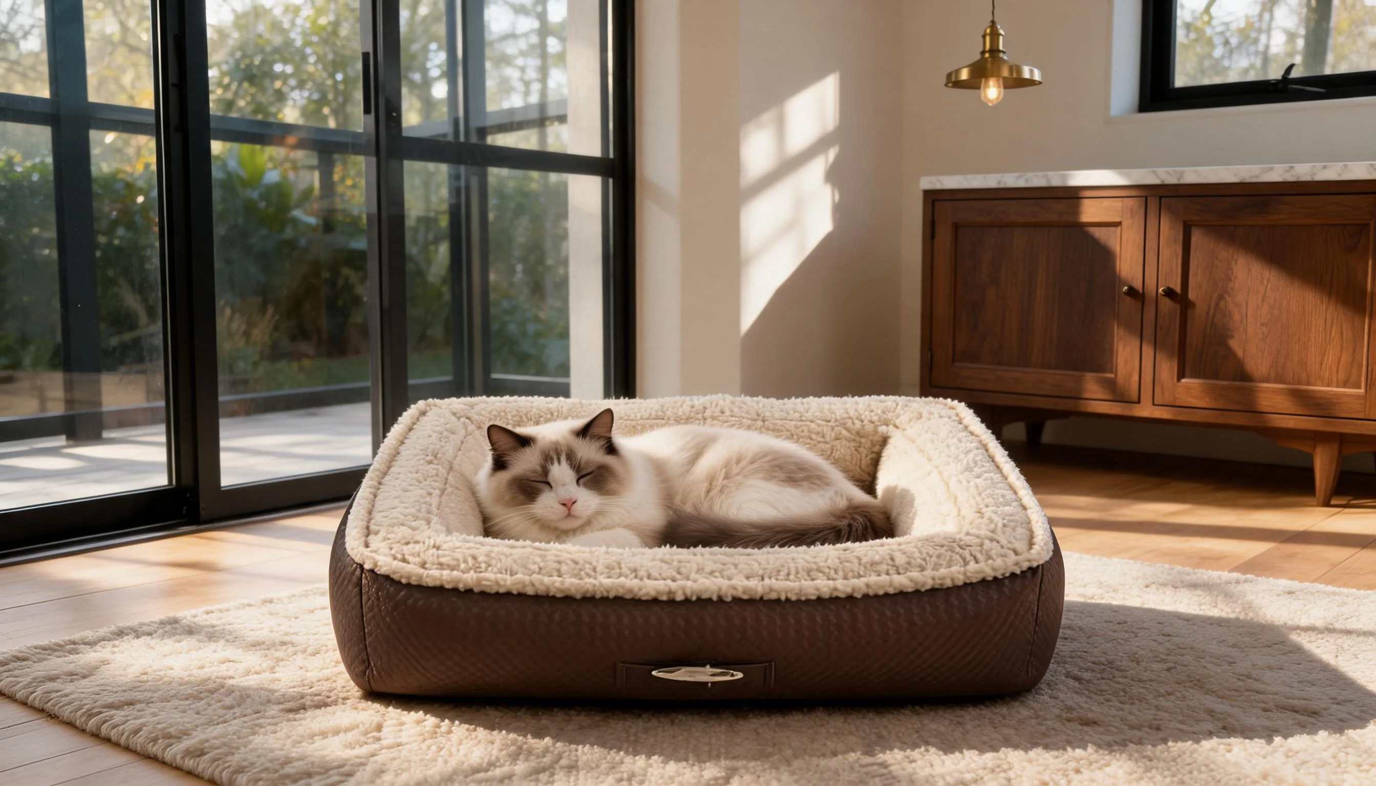 Luxury Leather Cat Bed with Plush Lining · Plush Inner Lining · GuardLynx