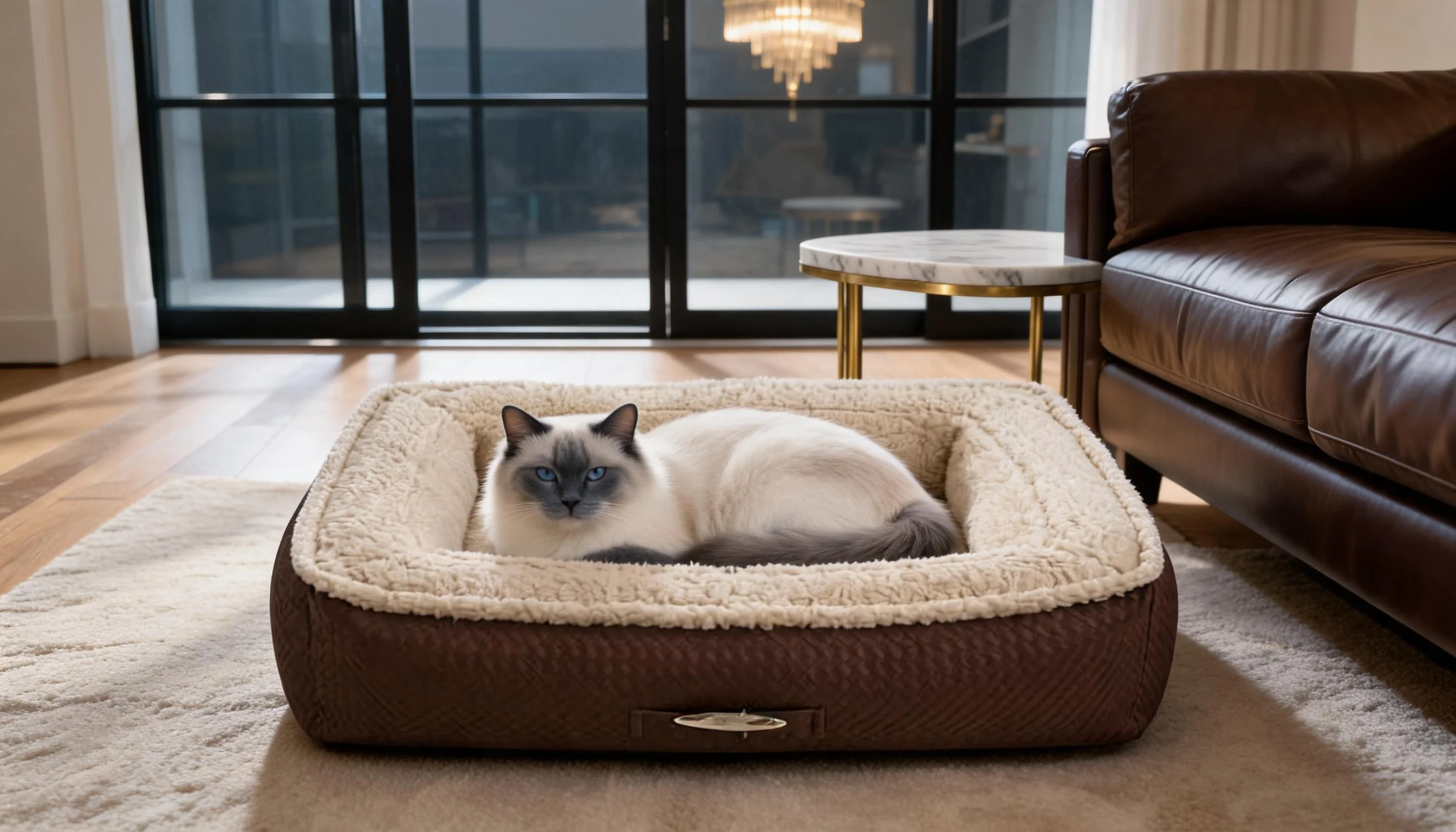 Luxury Leather Cat Bed with Plush Lining · Supportive Raised Edges · GuardLynx