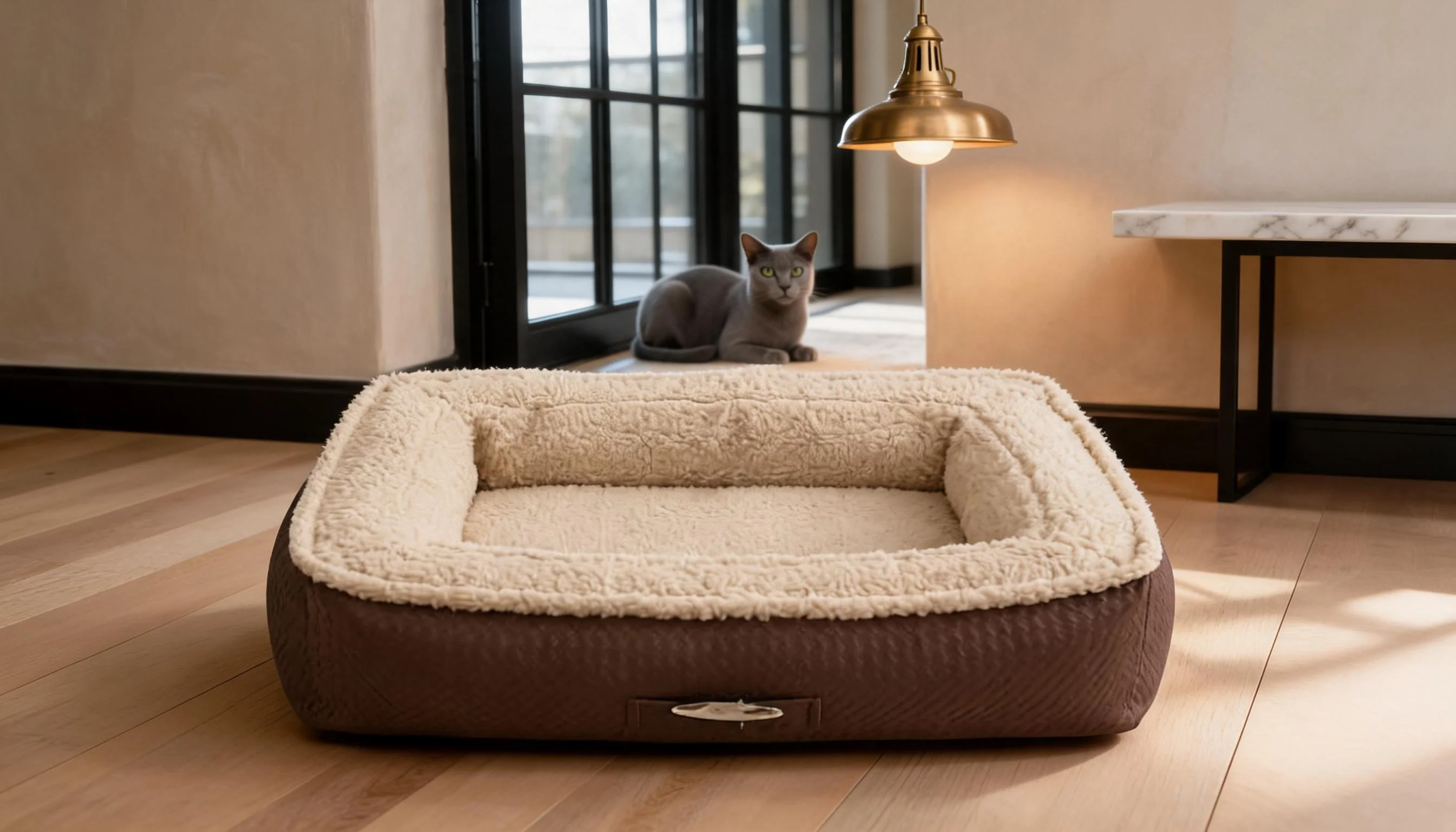 Luxury Leather Cat Bed with Plush Lining · Detail image 1 · GuardLynx