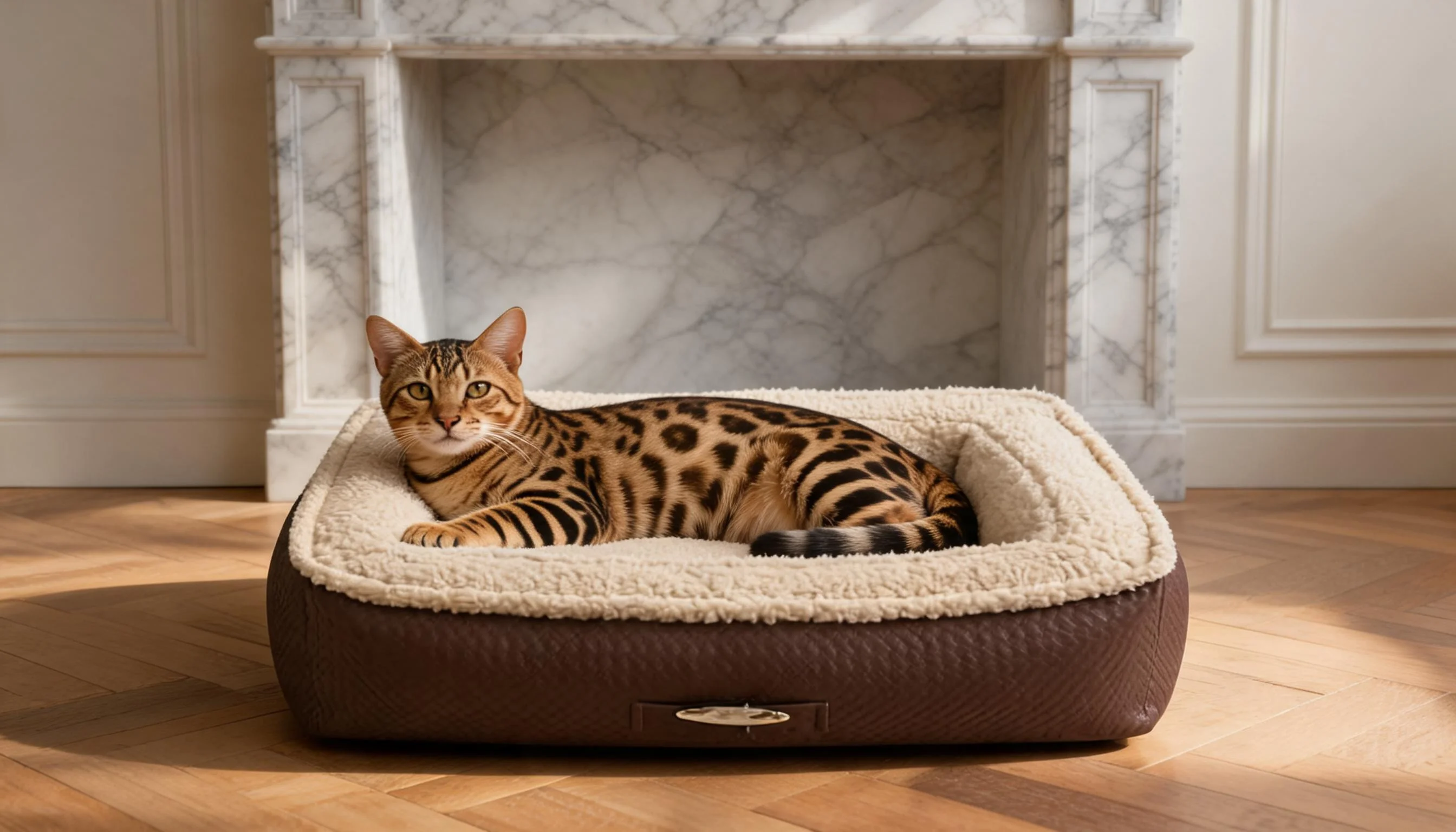 Luxury Leather Cat Bed with Plush Lining · Evening Luxury · GuardLynx