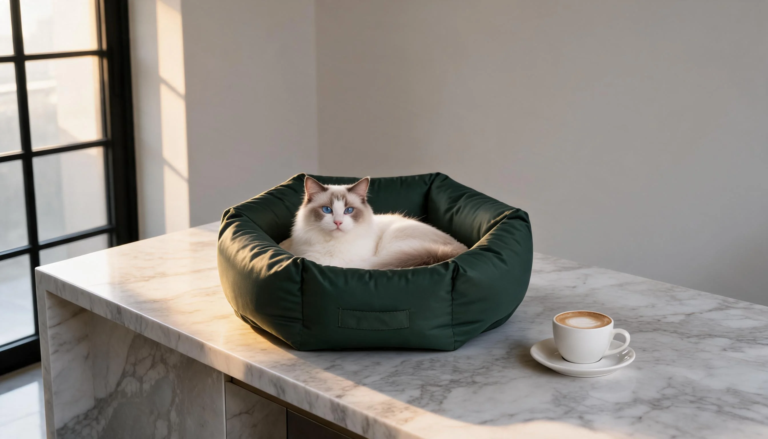 HexaNest Premium Cat Bed · Morning Kitchen Warmth · GuardLynx