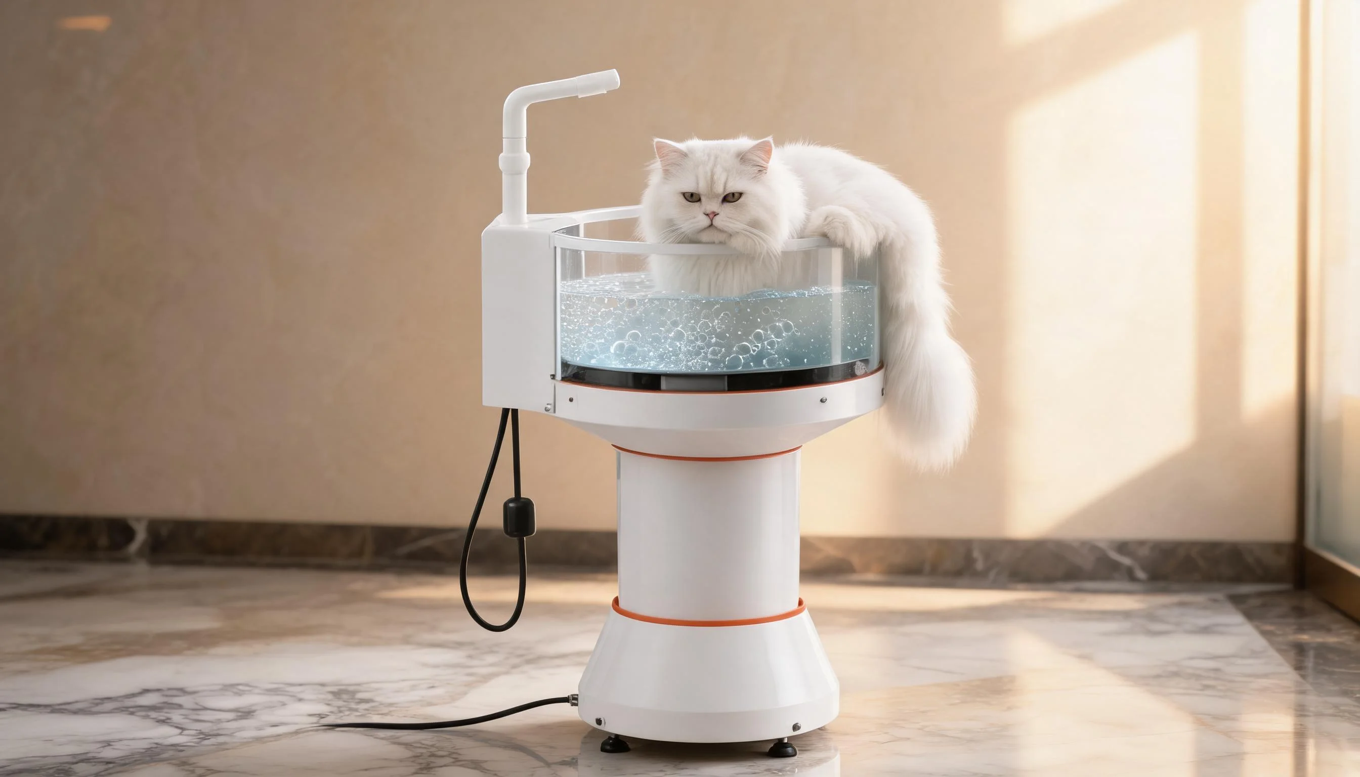 Smart Nano-Bubble Pet Medicated Bath Tub · Morning Light Marble Bathroom · GuardLynx