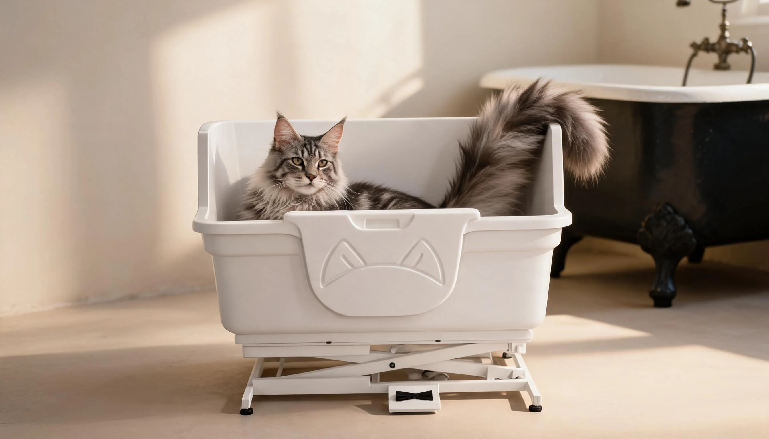 Electric Lift Single-Door Pet Bath Tub · Morning Majesty with a Maine Coon · GuardLynx
