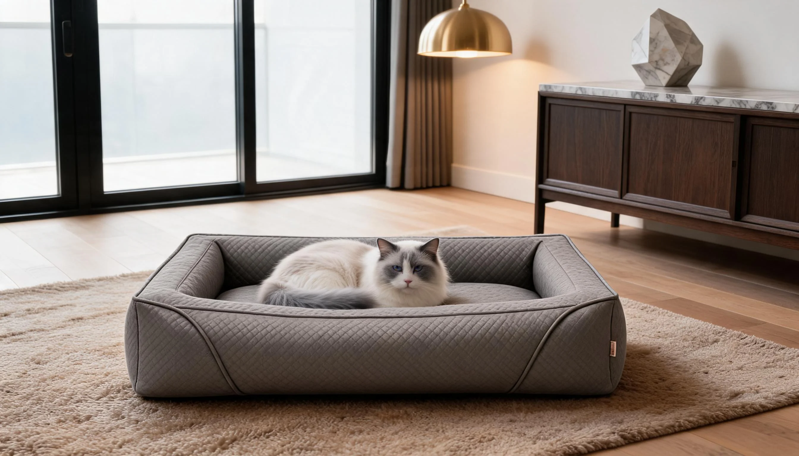 GuardLynx Leather Minimalist Cat Bed · High Surround Design · GuardLynx