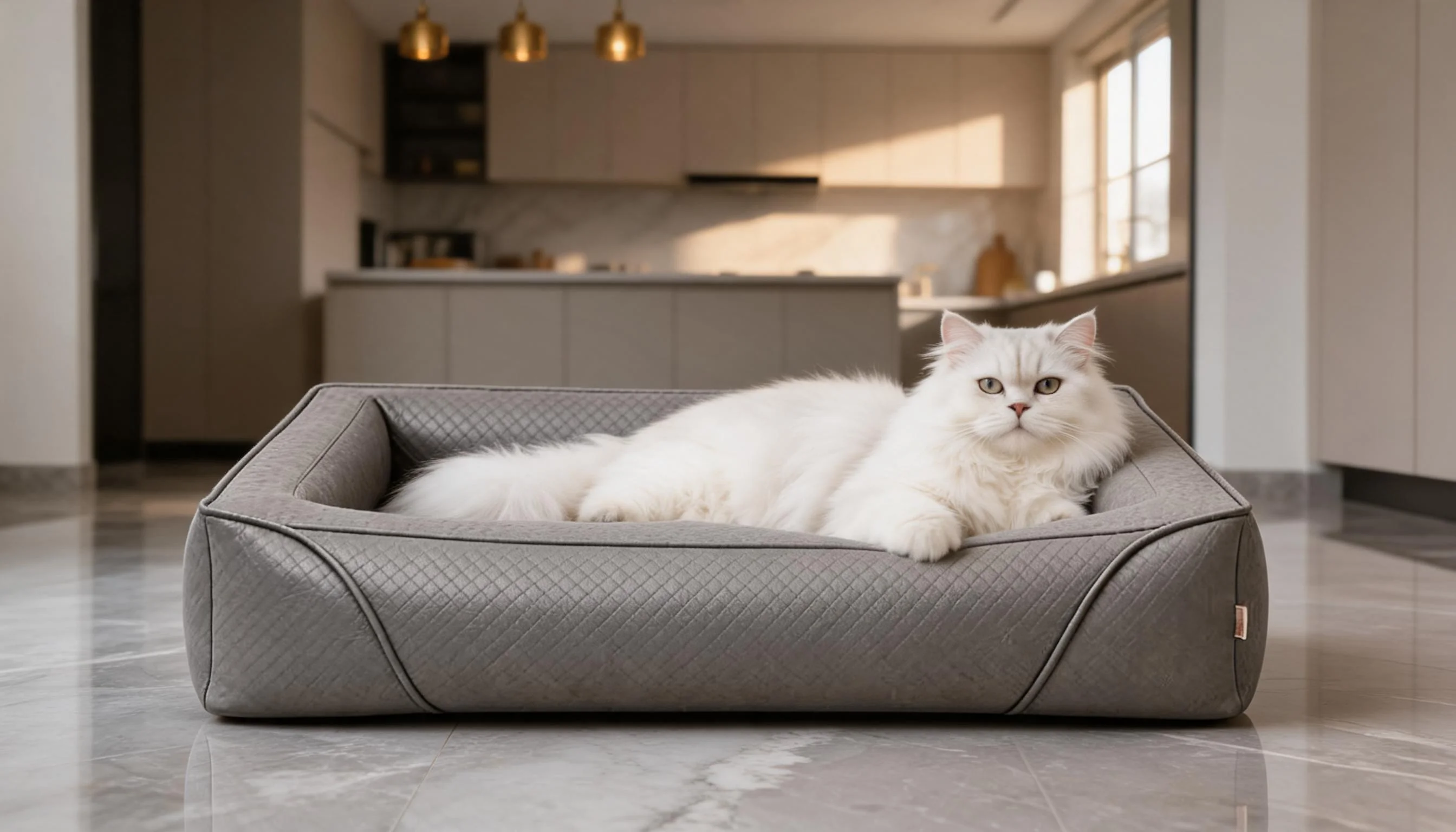 GuardLynx Leather Minimalist Cat Bed · Elegant Morning Nap · GuardLynx