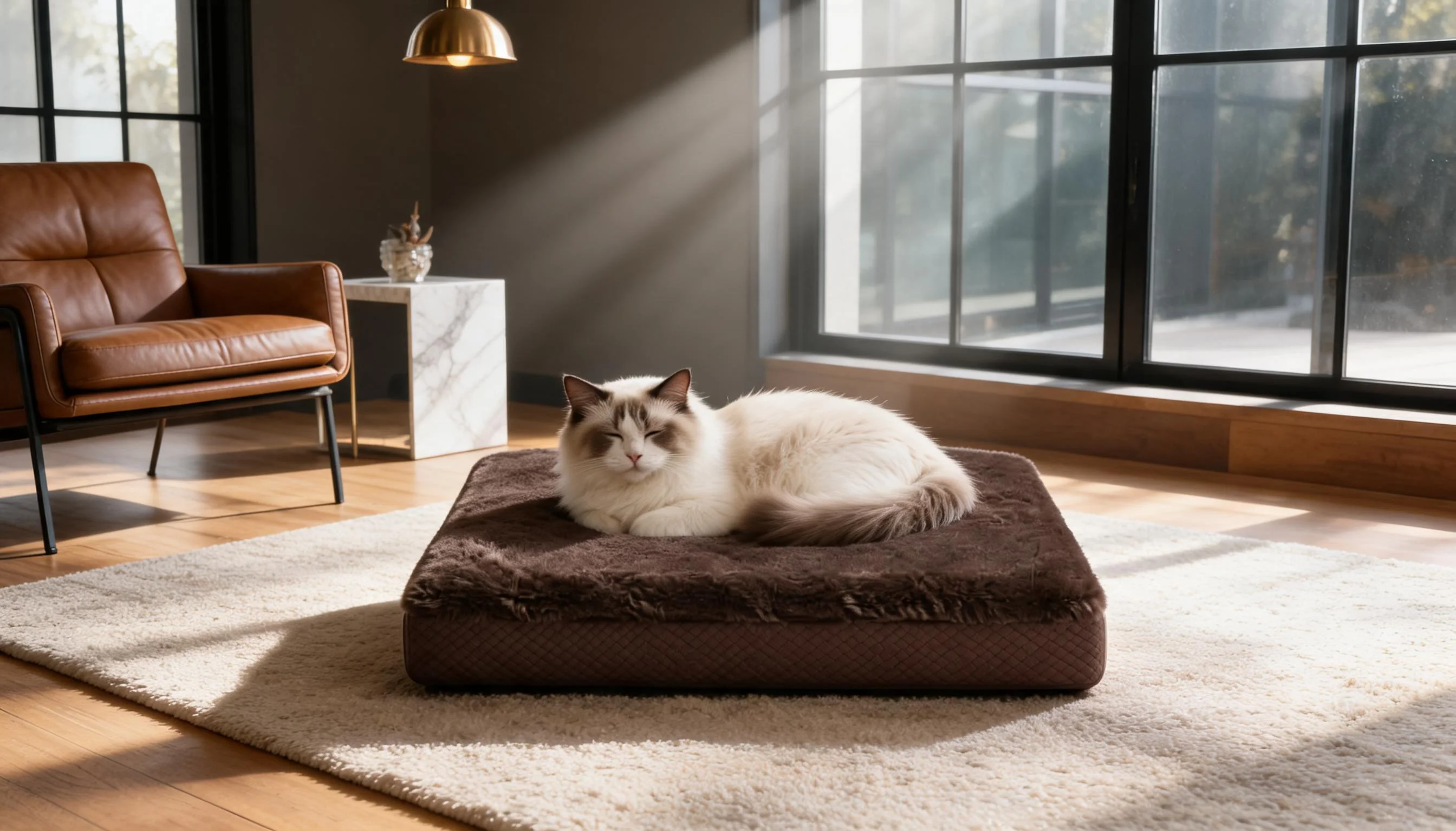 Luxury Leather & Plush Pet Bed · Ultra-Soft Plush Surface · GuardLynx