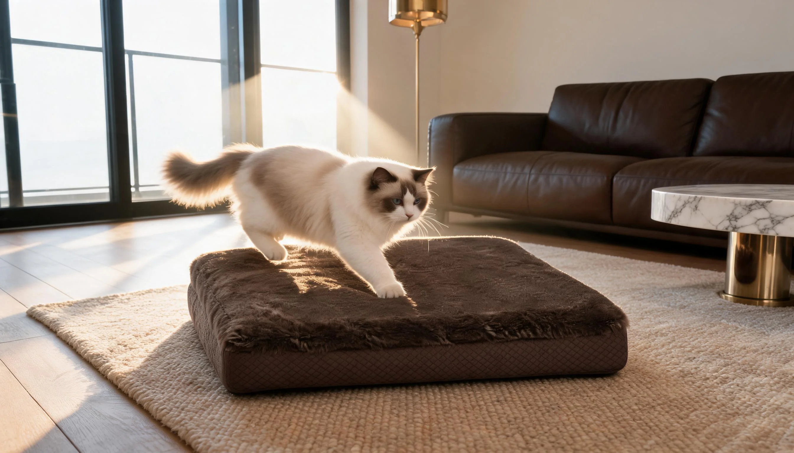Luxury Leather & Plush Pet Bed · Non-Slip Bottom Design · GuardLynx