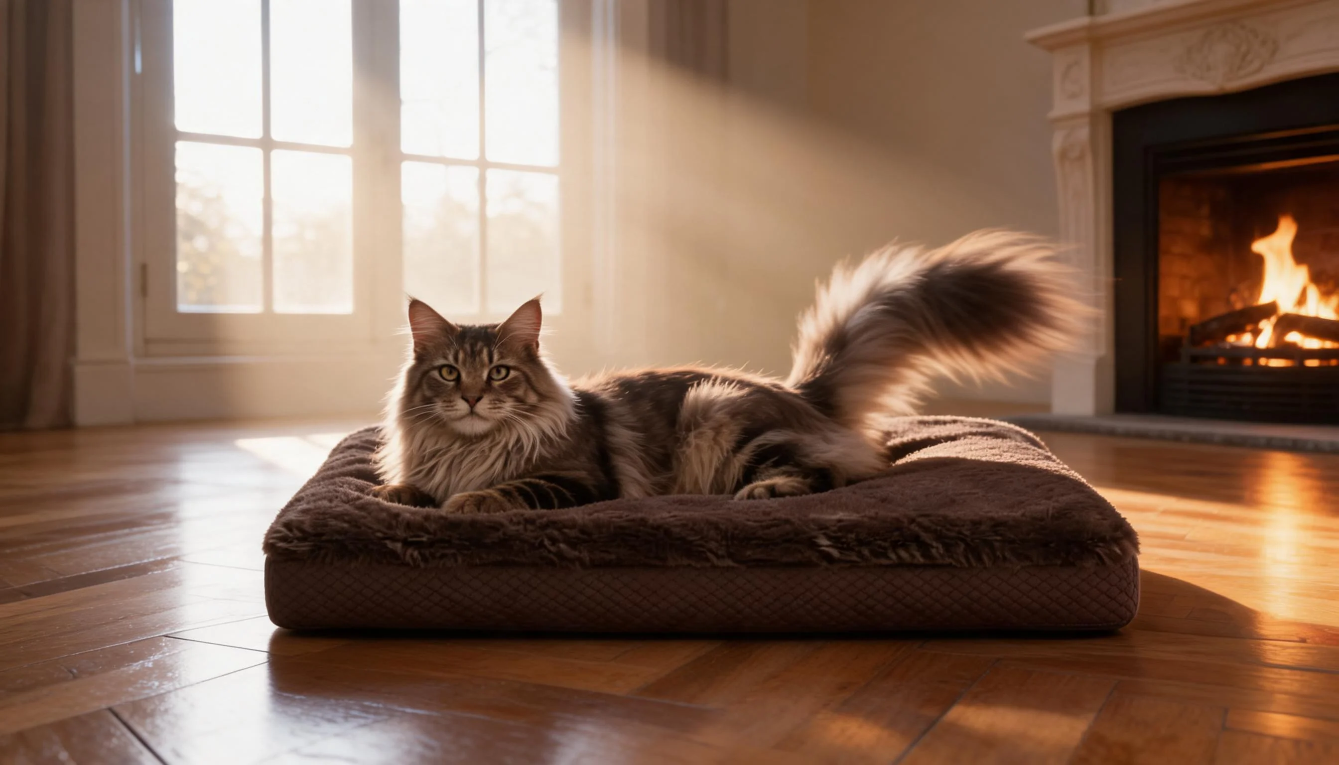 Luxury Leather & Plush Pet Bed · By the Fireplace · GuardLynx