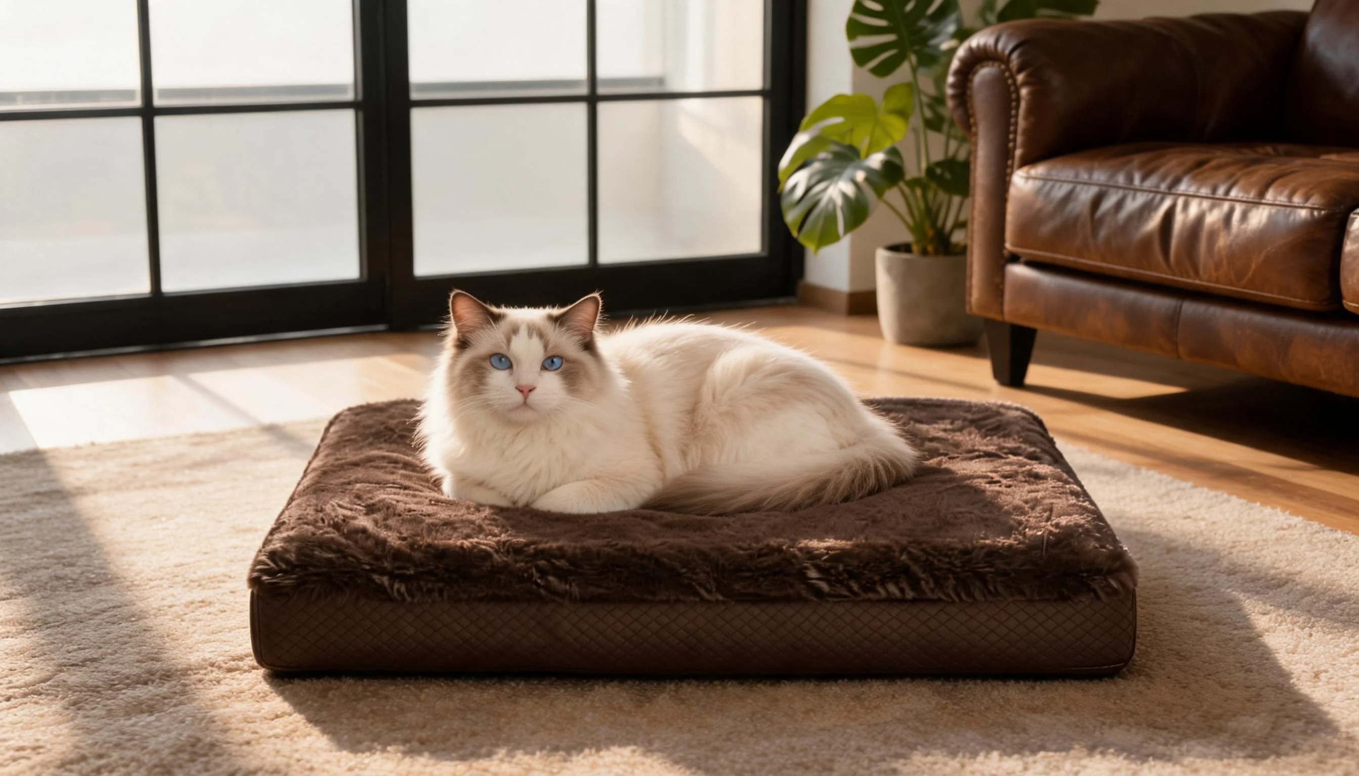 Luxury Leather & Plush Pet Bed · Rich Cocoa Brown · GuardLynx